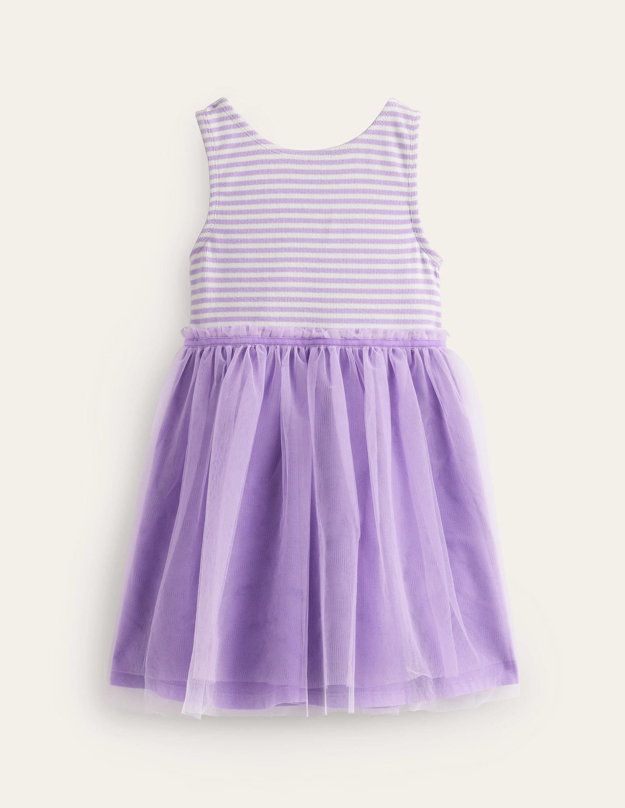 Jersey Tulle Mix Dress-Misty Lavender / Ivory Stripe - Image 1