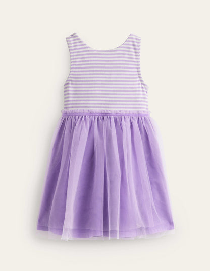 Jersey Tulle Mix Dress-Misty Lavender / Ivory Stripe-1
