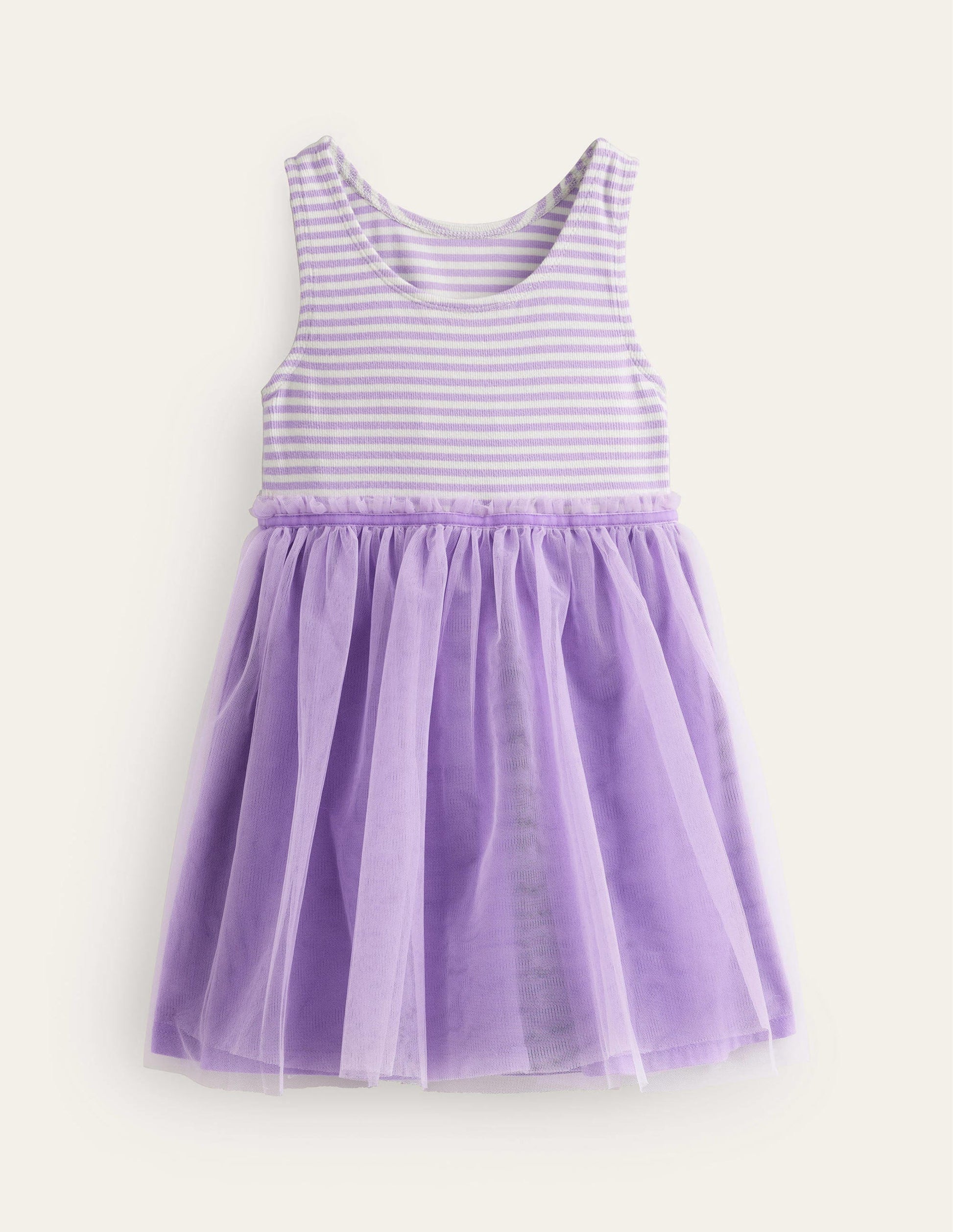 Jersey Tulle Mix Dress-Misty Lavender / Ivory Stripe-2
