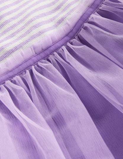Jersey Tulle Mix Dress-Misty Lavender / Ivory Stripe-3
