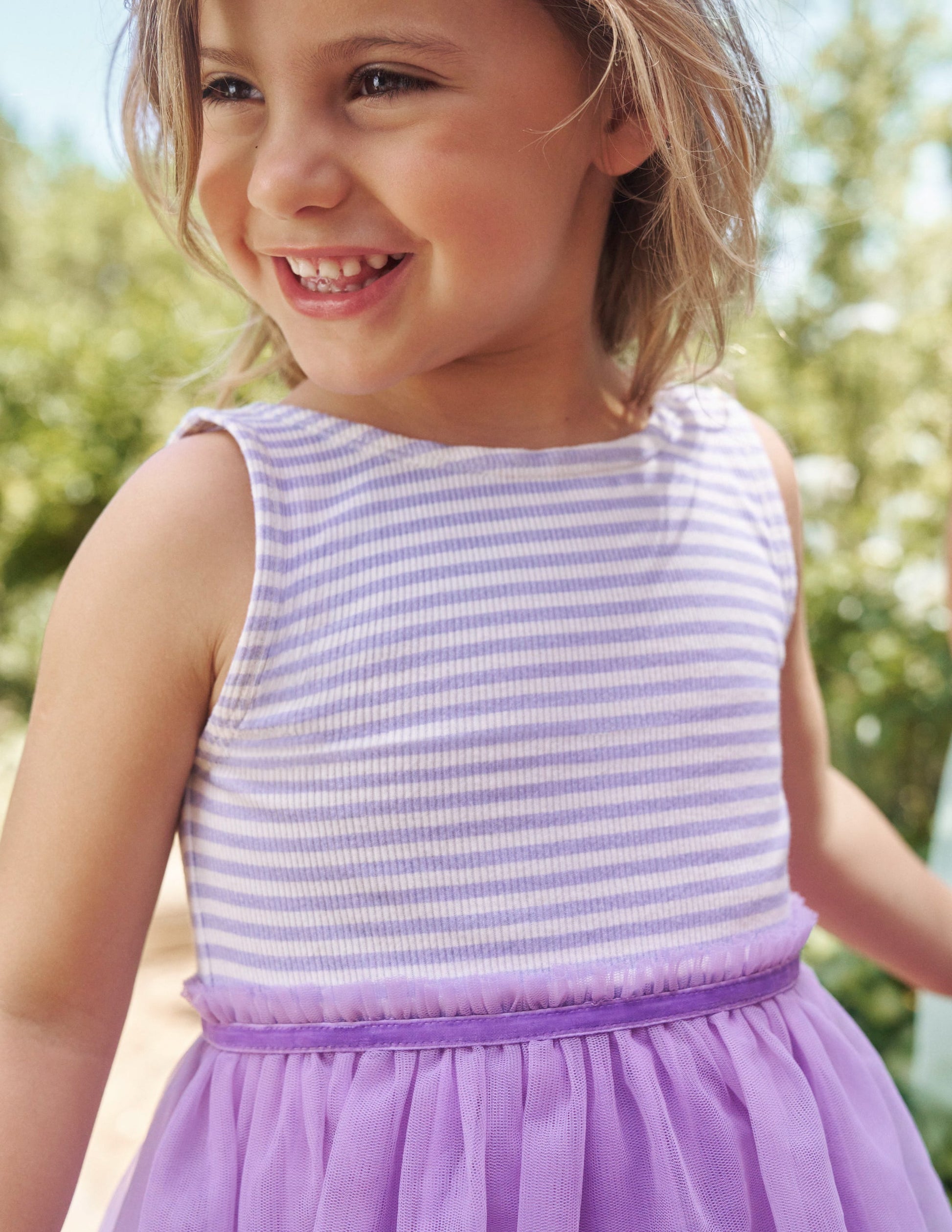 Jersey Tulle Mix Dress-Misty Lavender / Ivory Stripe-5