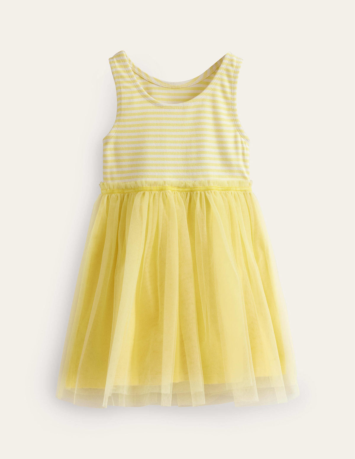 Jersey Tulle Mix Dress-Spring Yellow / Ivory Stripe - Image 2