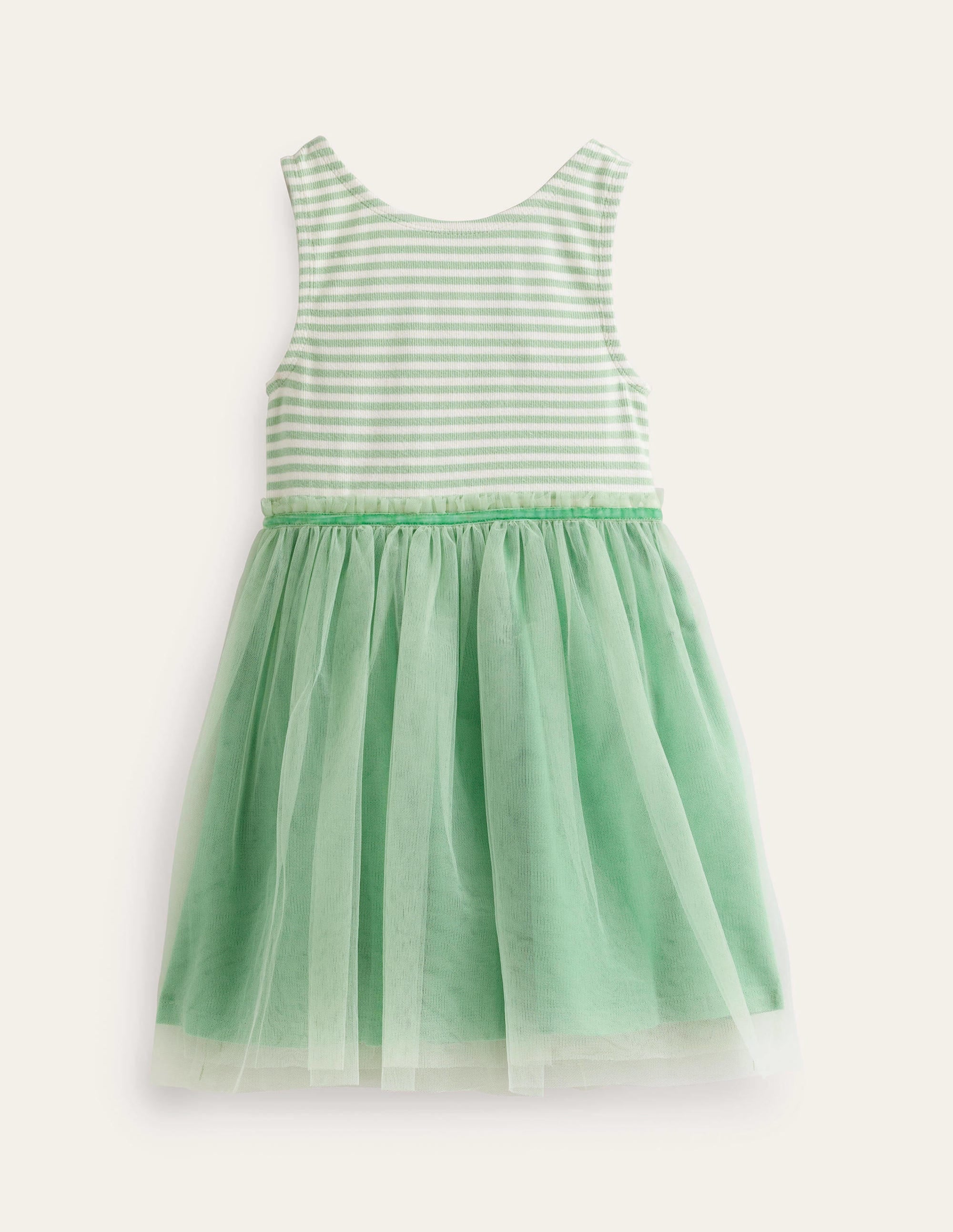 Jersey Tulle Mix Dress-Pistachio Green / Ivory Stripe - Image 1