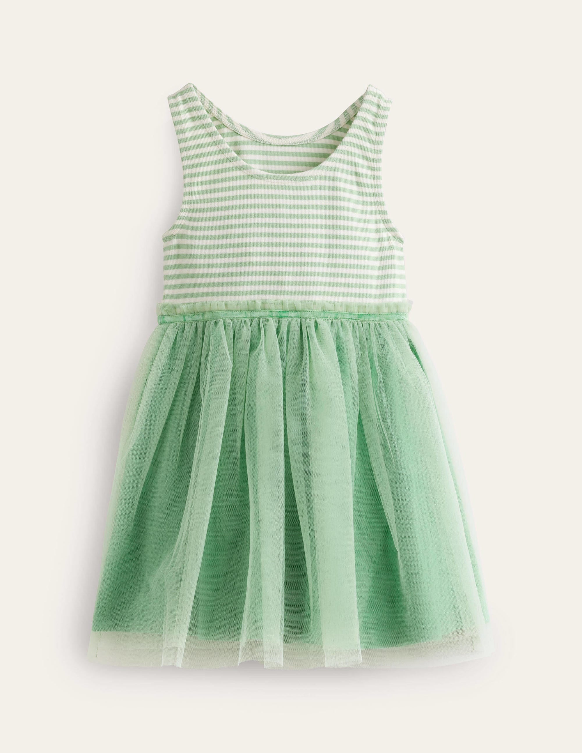 Jersey Tulle Mix Dress-Pistachio Green / Ivory Stripe - Image 2