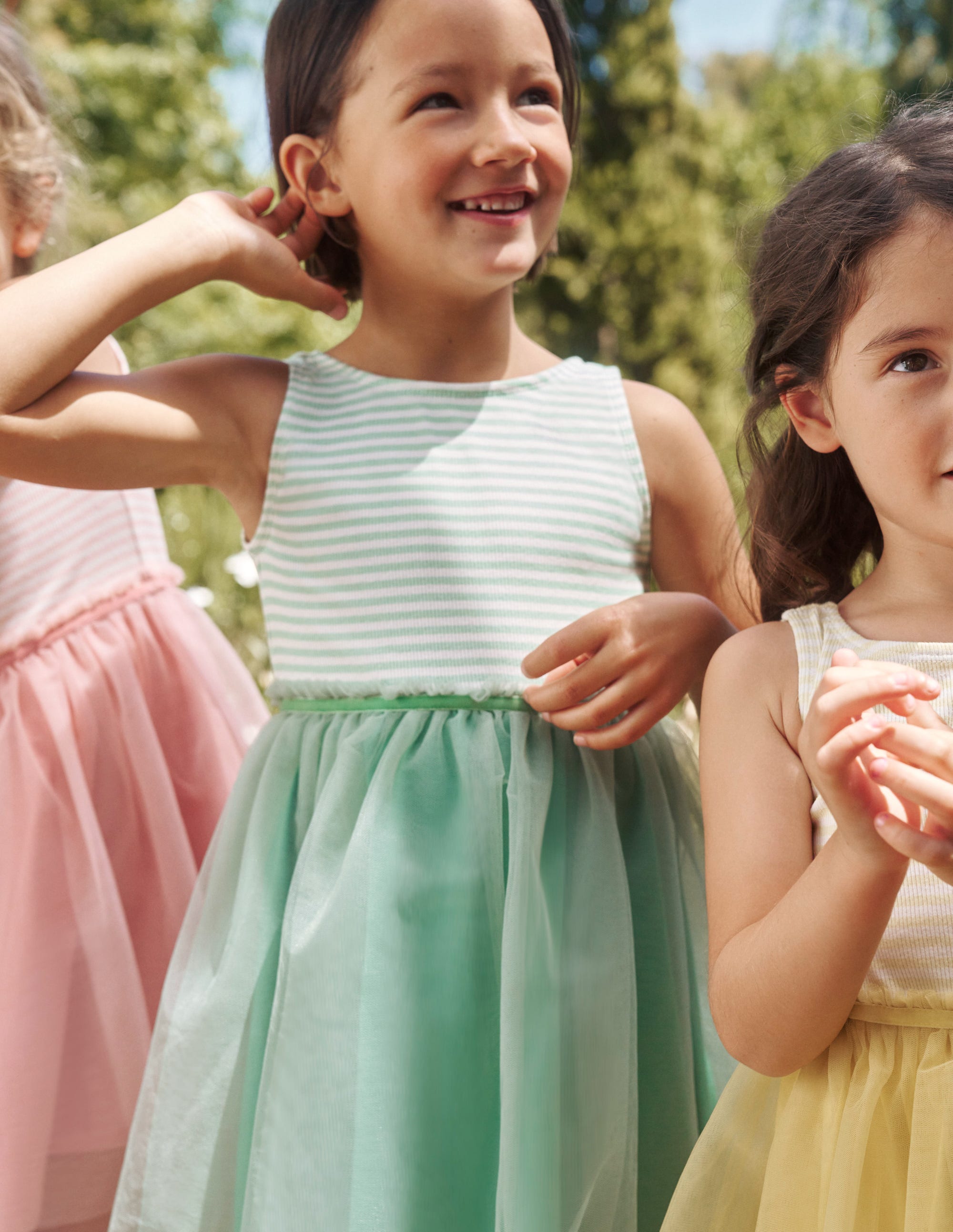 Jersey Tulle Mix Dress-Pistachio Green / Ivory Stripe - Image 4