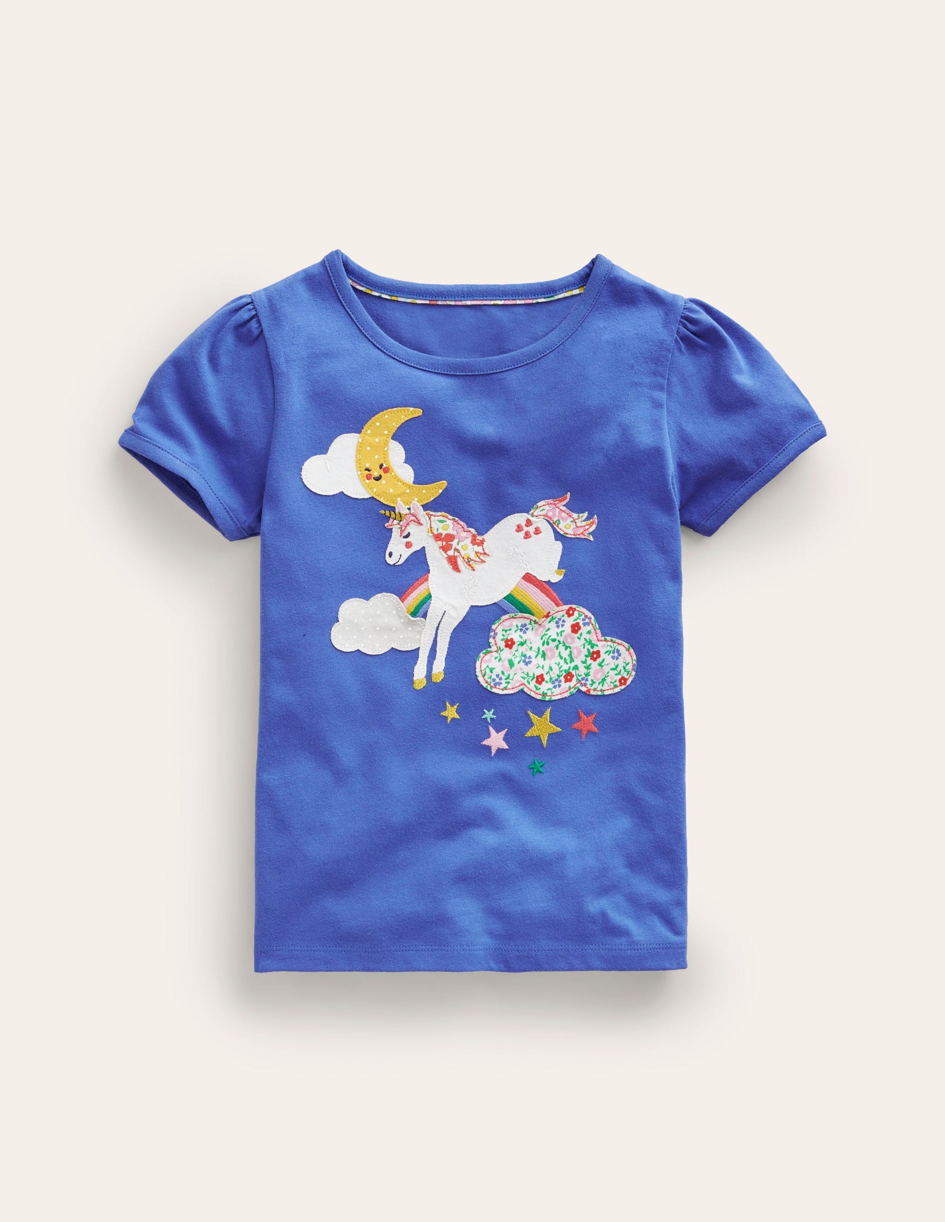 Puff Sleeve Appliqué T-shirt-Bluejay Unicorn-1
