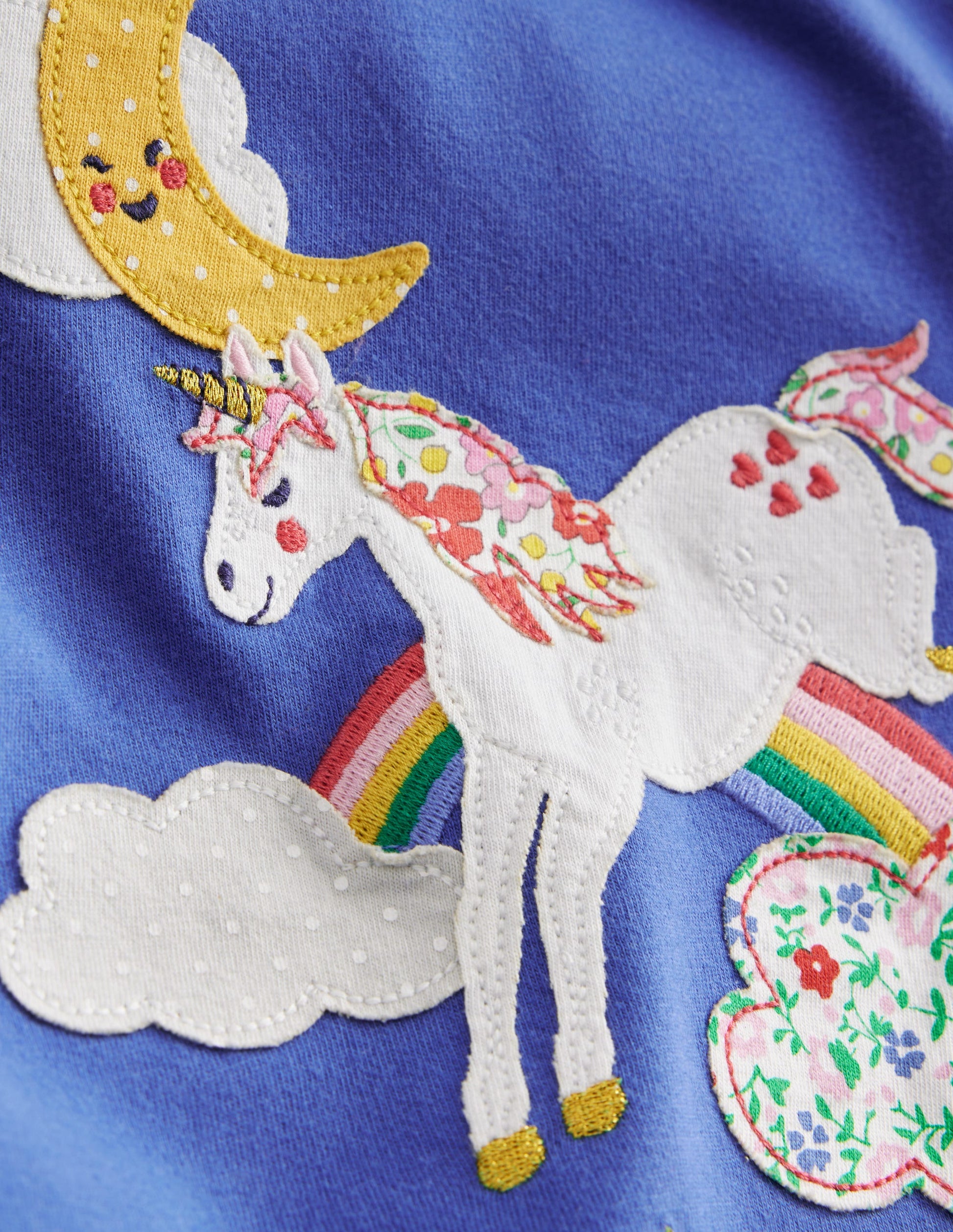 Puff Sleeve Appliqué T-shirt-Bluejay Unicorn-3
