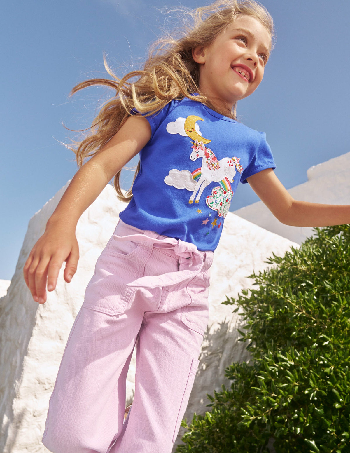 Puff Sleeve Appliqué T-shirt-Bluejay Unicorn-4