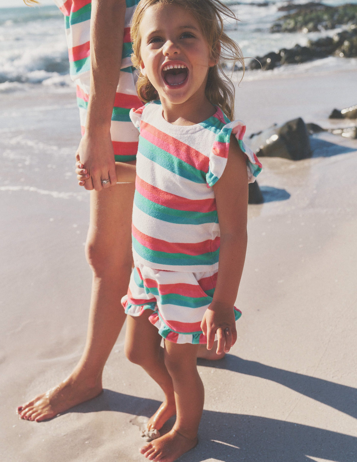 Frill Hem Towelling Shorts-Multistripe - Image 4