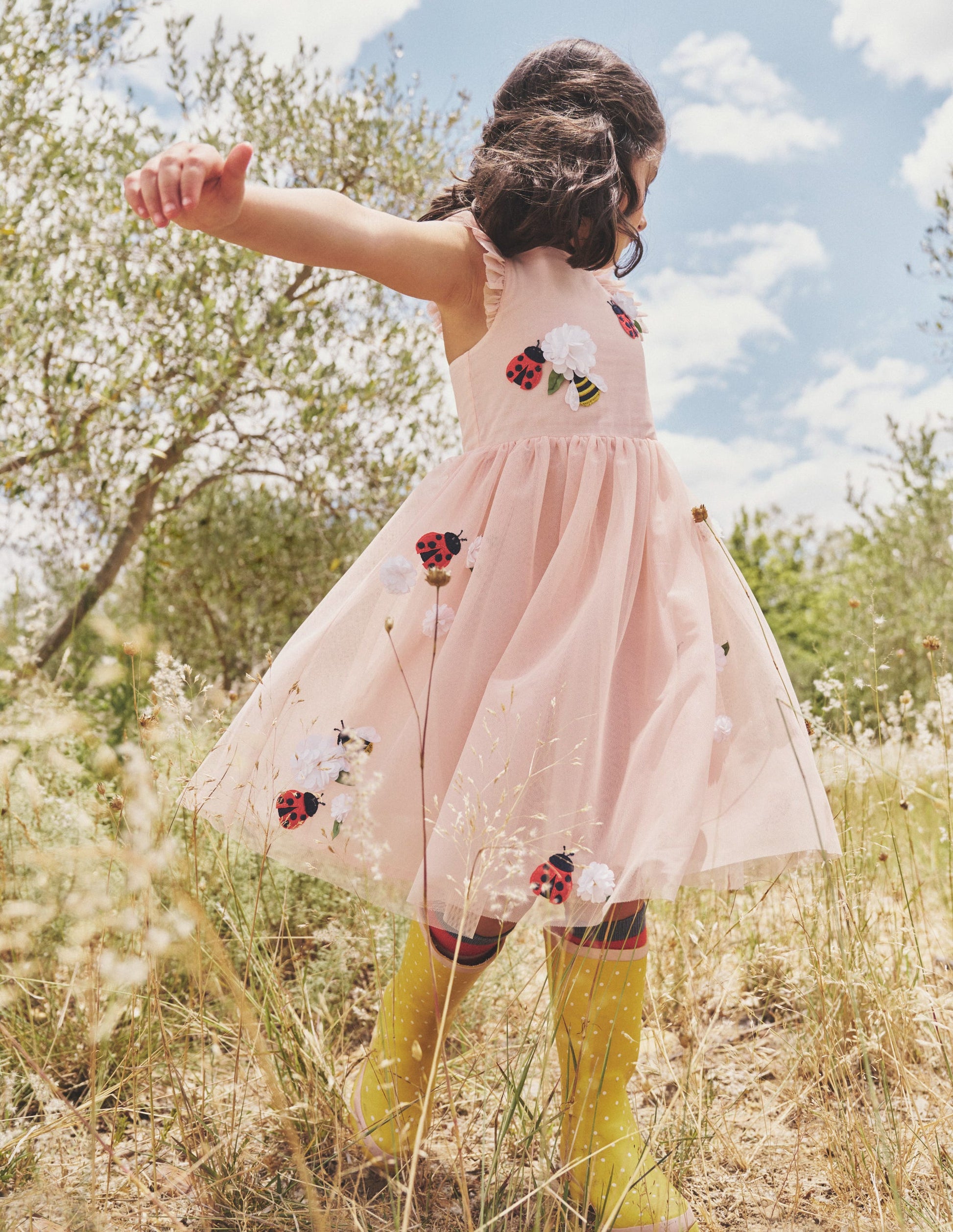 Appliqué Tulle Dress-Provence Dusty Pink Bugs-4