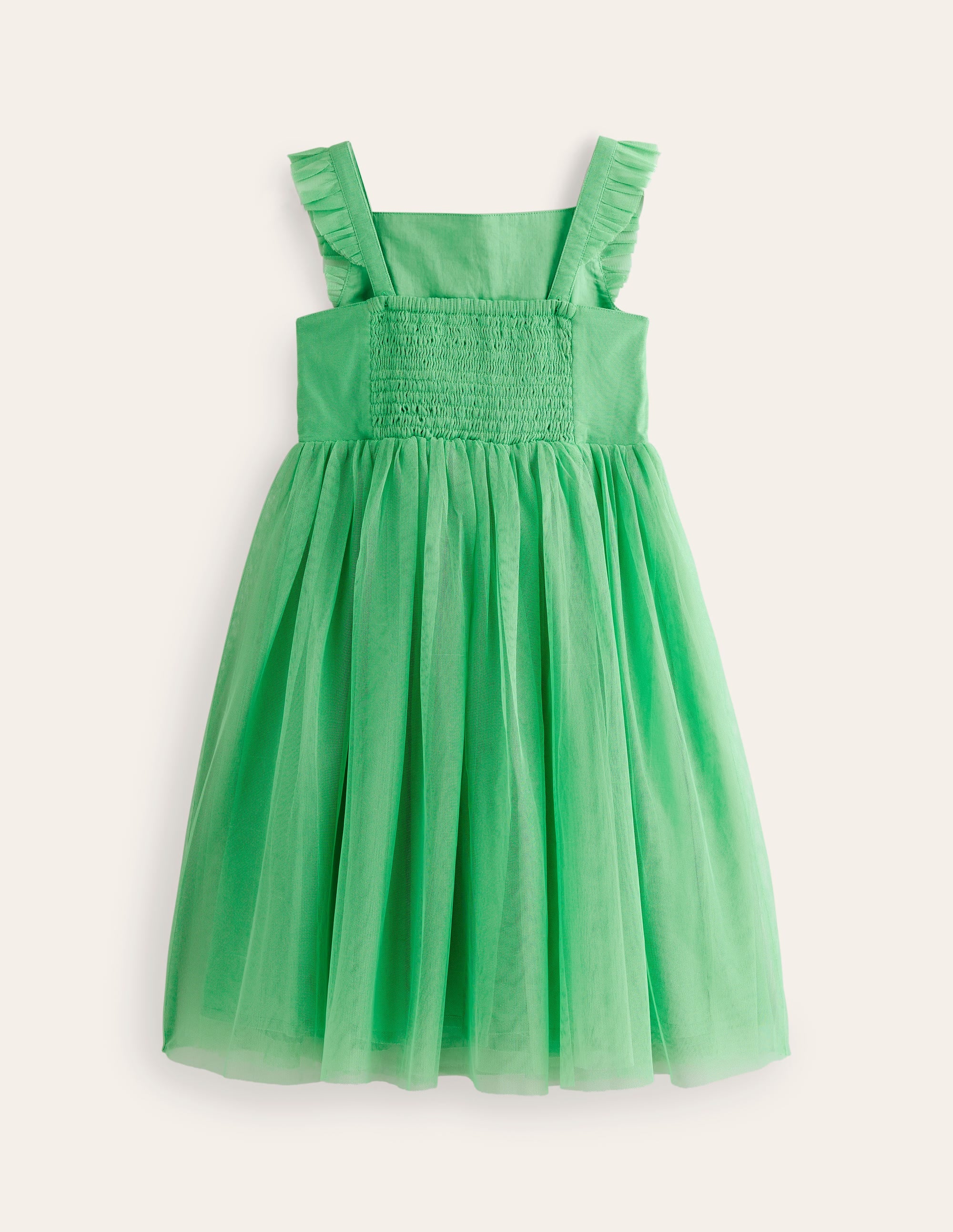 Appliqué Tulle Dress-Pea Green Flowers - Image 2