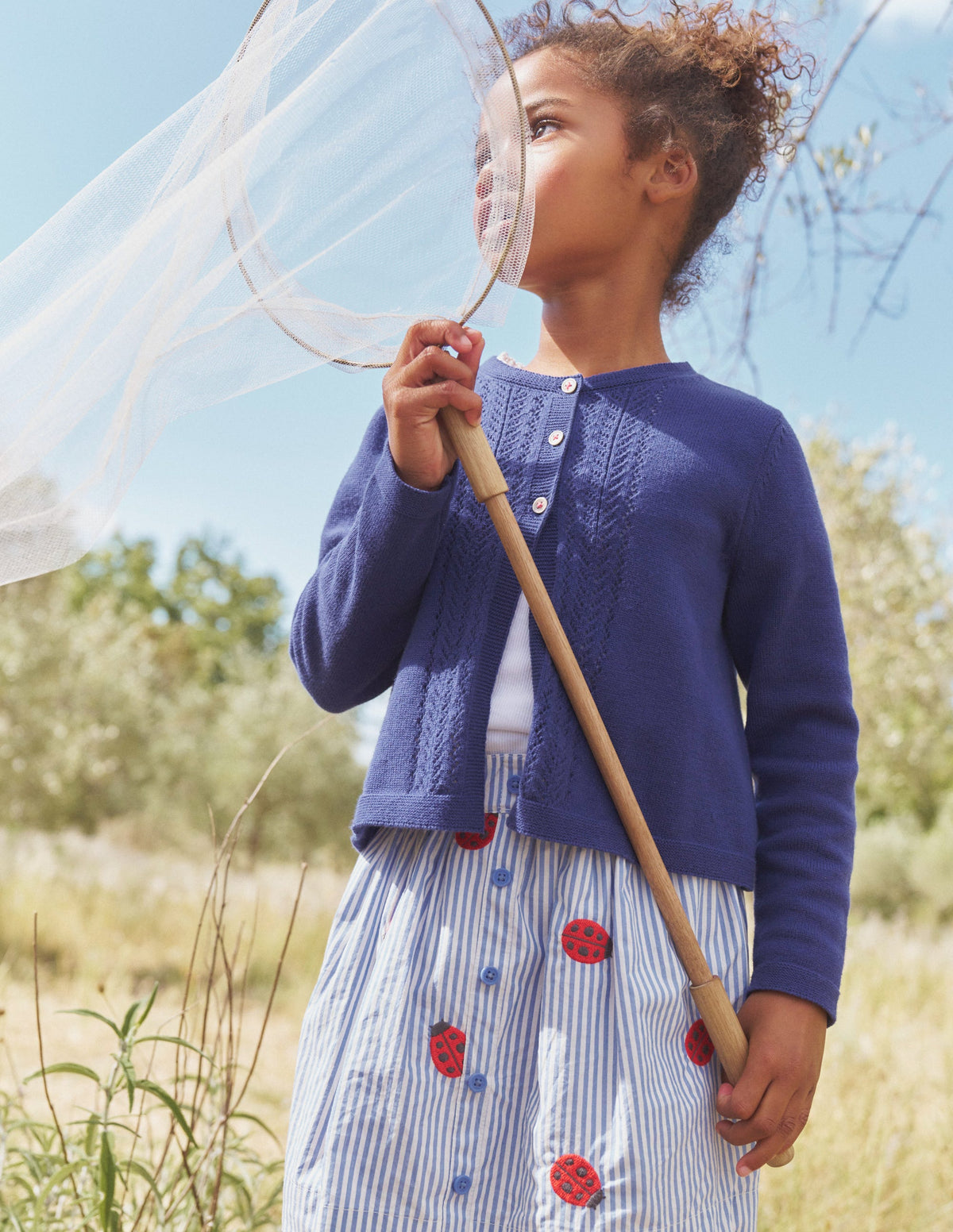 Pointelle Cotton Cardigan-College Navy - Image 4