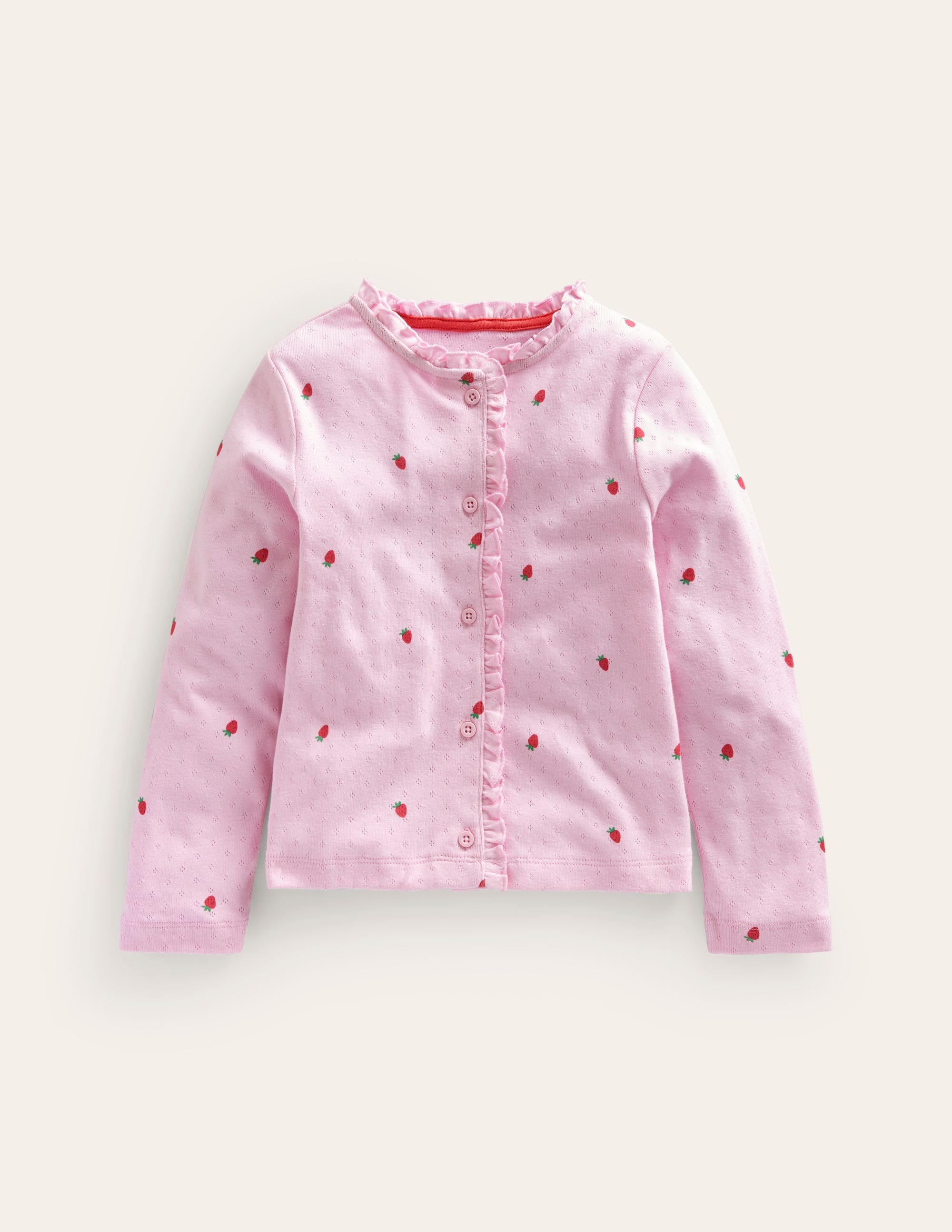 Pointelle Cardigan-Sweet Pea Pink Strawberries - Image 1