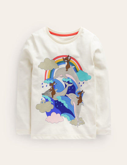 Metallic Logo T-shirt-Ivory Dolphin-1