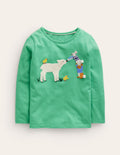 Puff Sleeve Appliqué T-shirt-Aloe Green Lamb