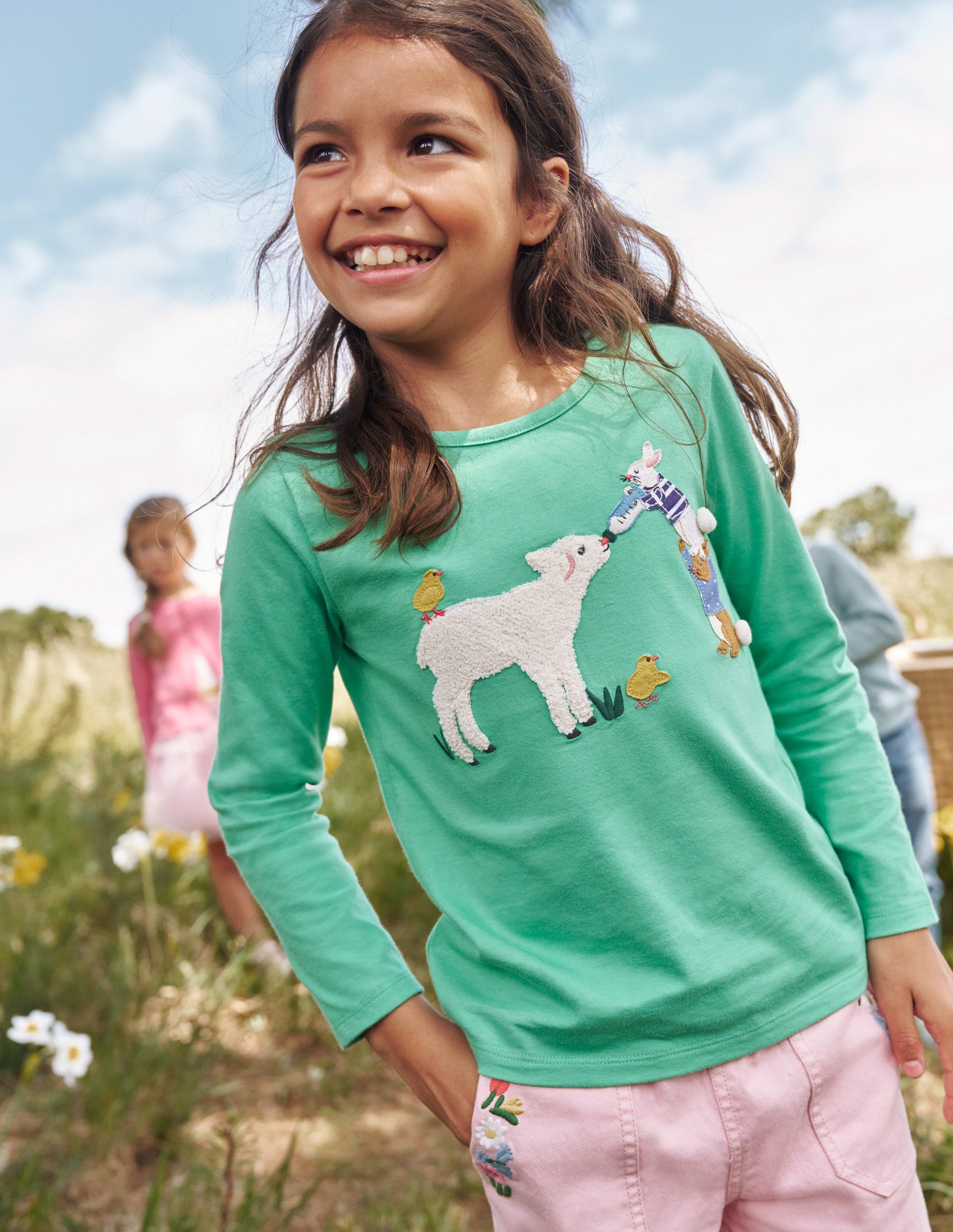 Puff Sleeve Appliqué T-shirt-Aloe Green Lamb - Image 4