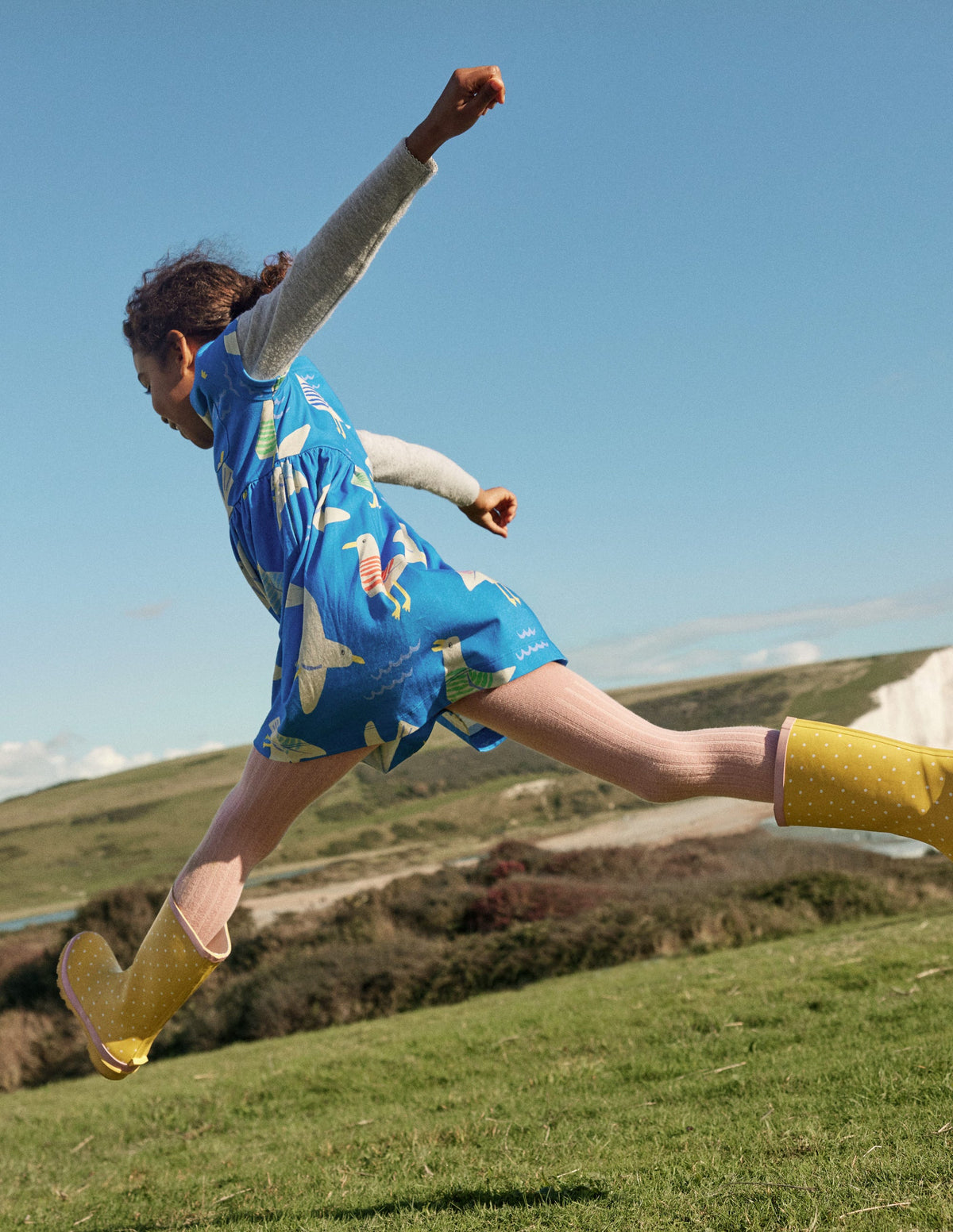 Short-sleeved Fun Jersey Dress-Blue Seagulls - Image 4