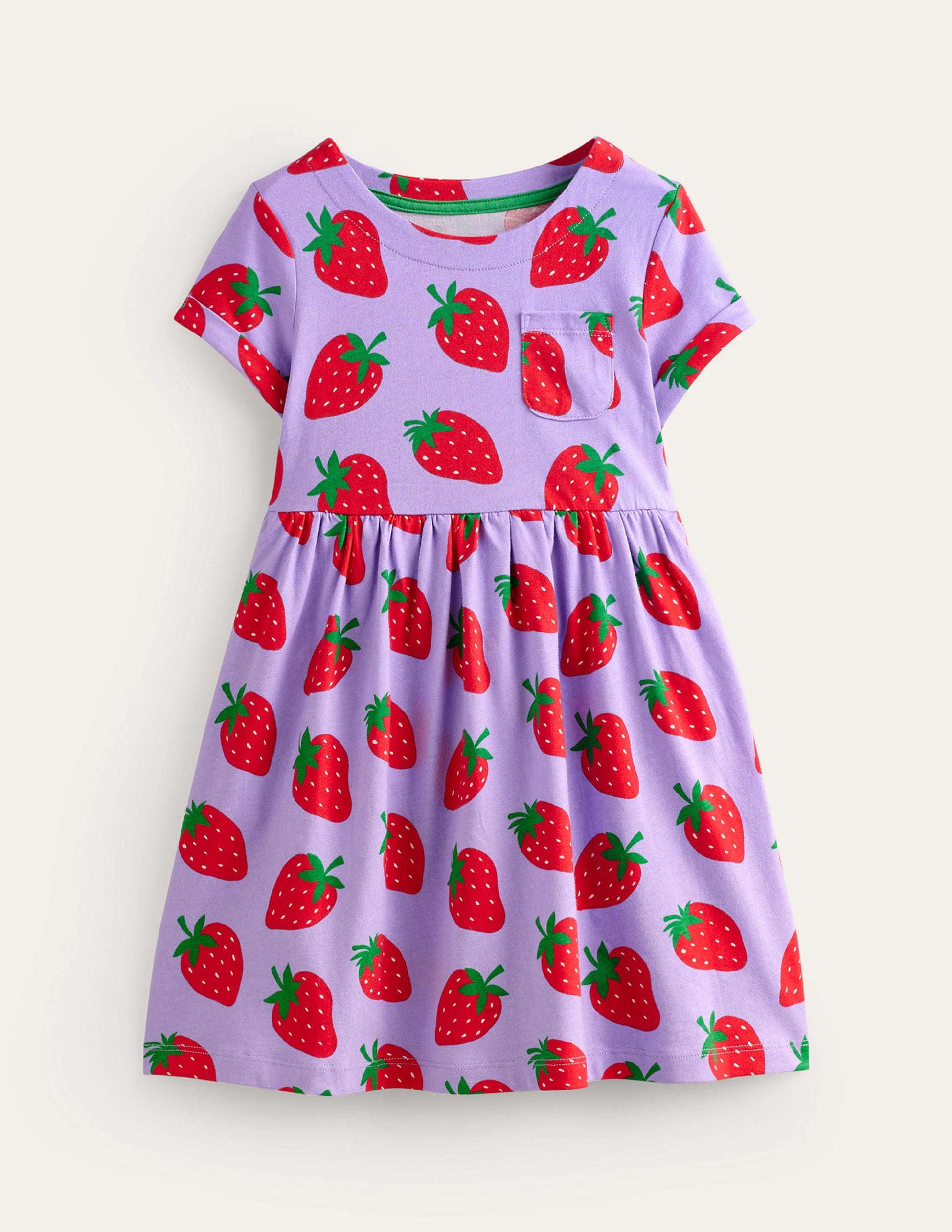 Short-sleeved Fun Jersey Dress-Parma Violet Strawberries-1