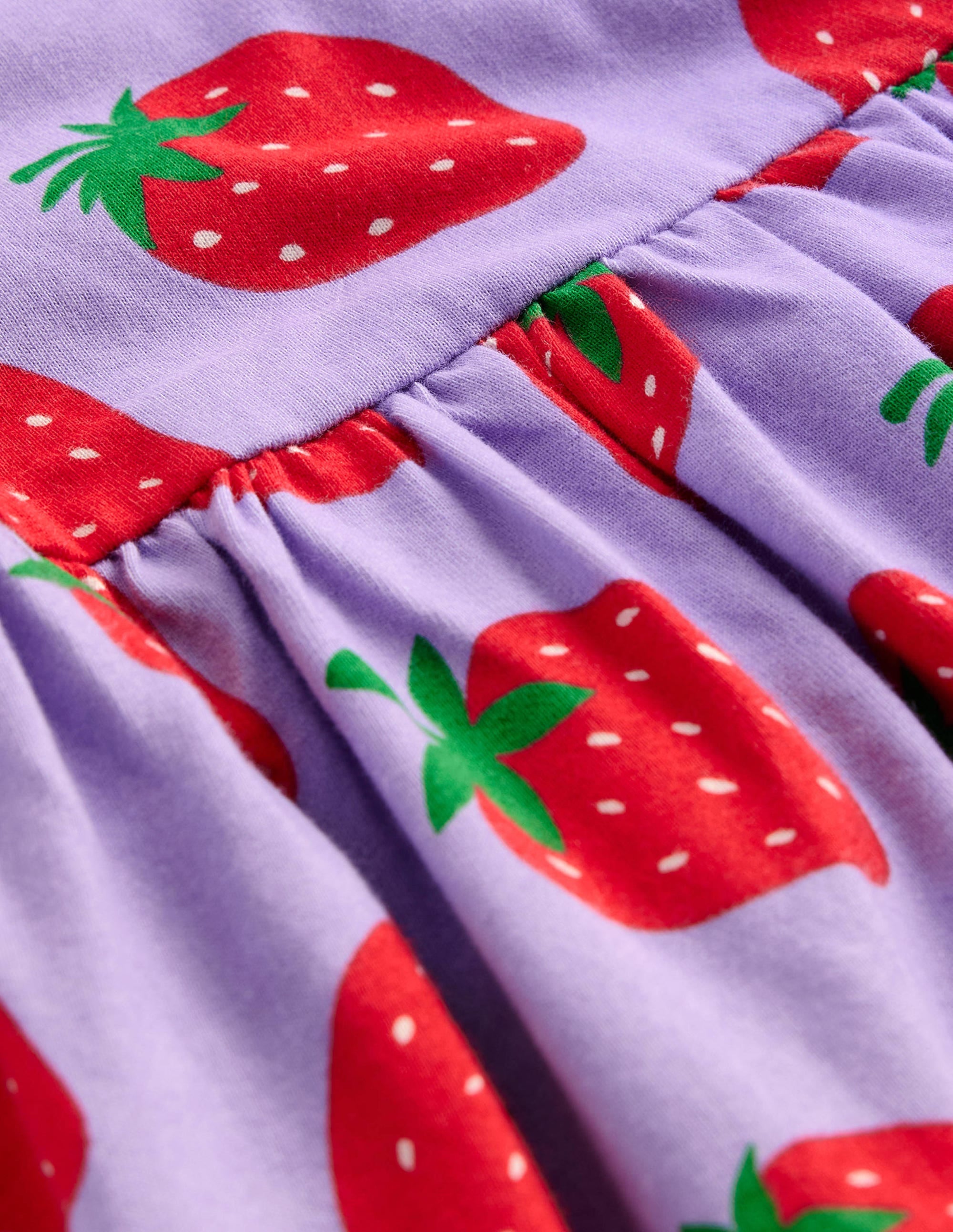 Short-sleeved Fun Jersey Dress-Parma Violet Strawberries - Image 3
