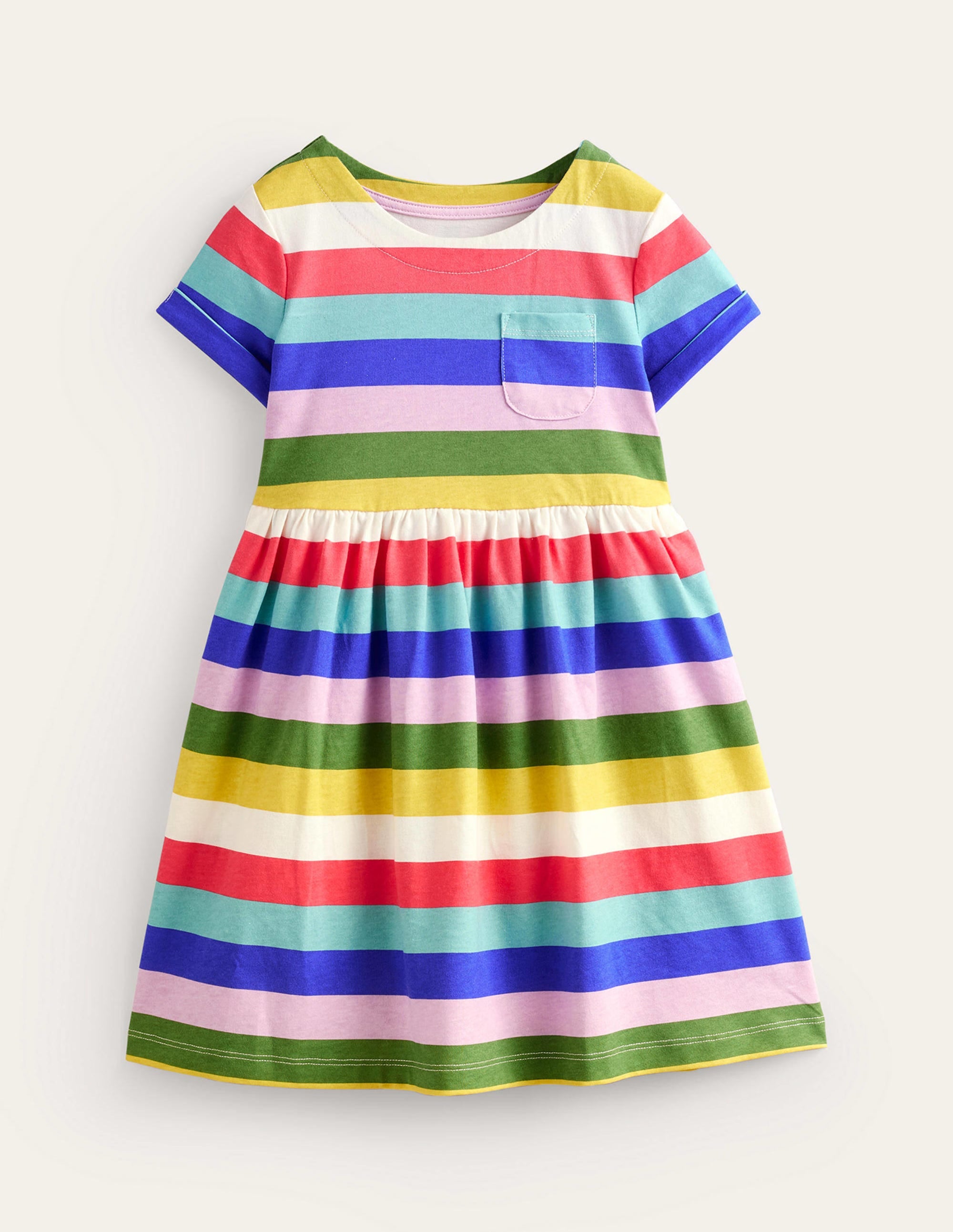 Short-sleeved Fun Jersey Dress-Multi Rainbow Stripe - Image 1