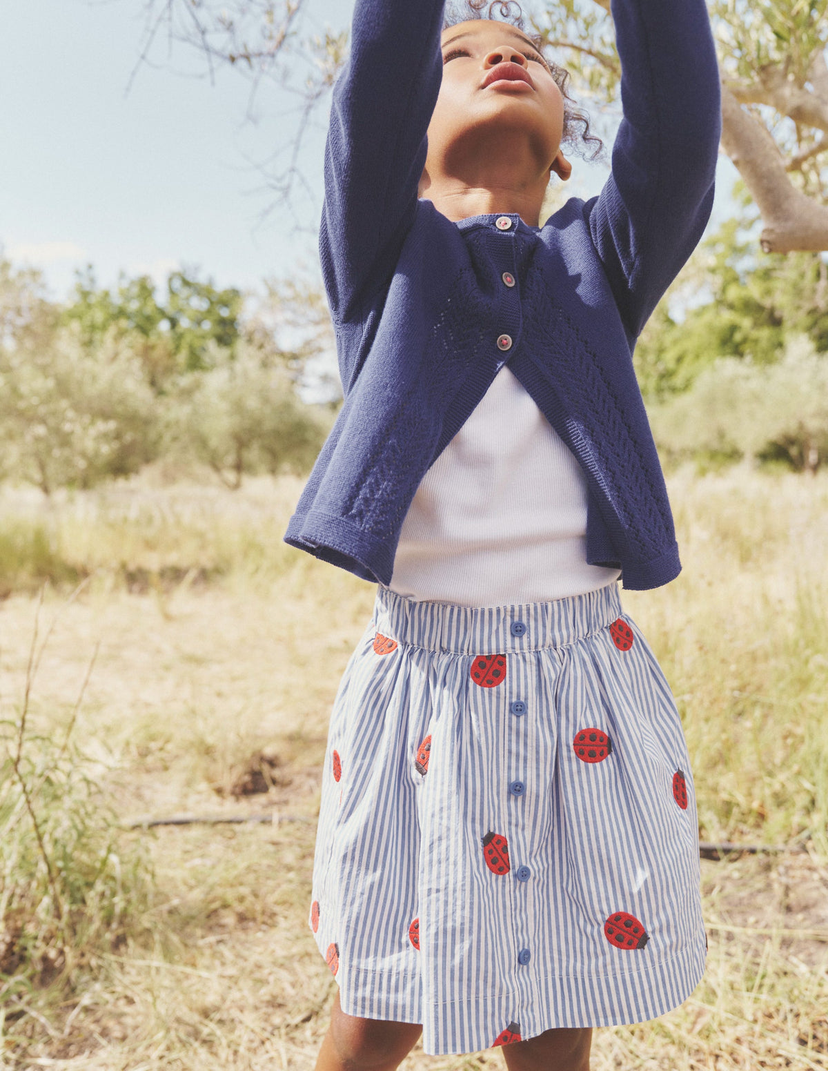 Button Through Twirly Skirt-Ticking Stripe Ladybird - Image 4