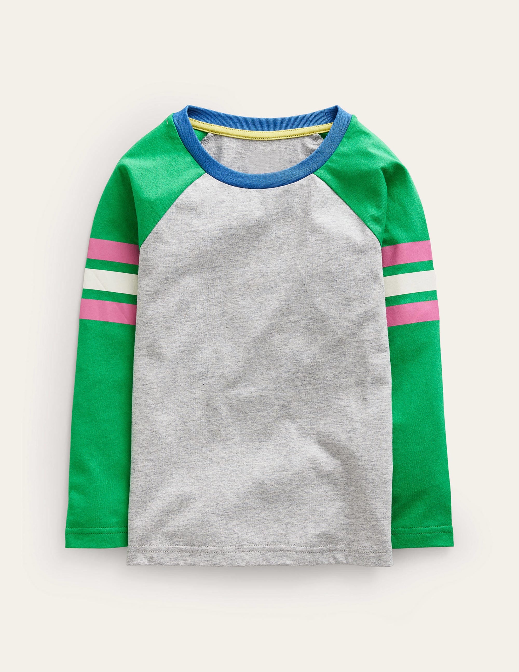 Colourblock Raglan T-shirt-Grey Marl/Sapling Green - Image 1