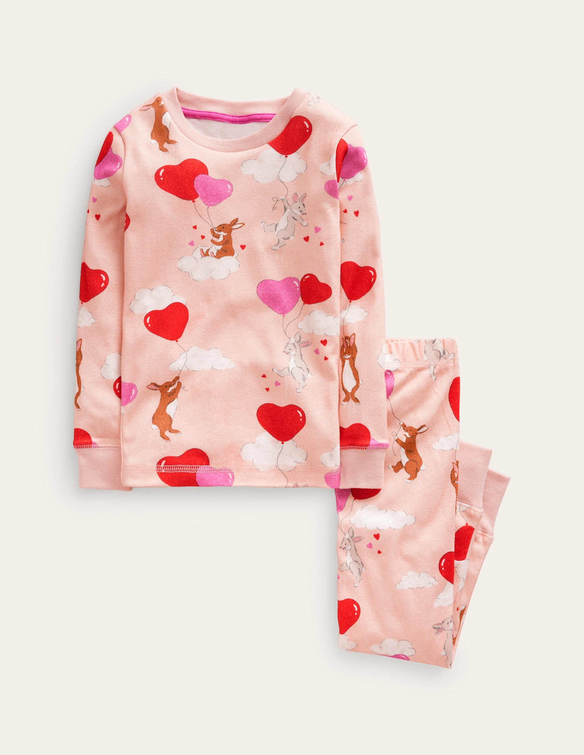 Snug Long John Pyjamas-Ballet Pink Bunnies - Image 1