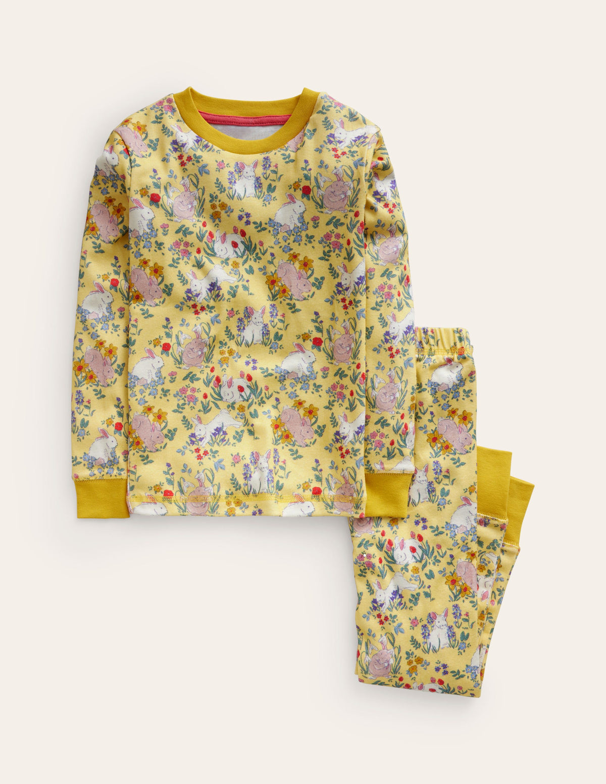 Snug Long John Pyjamas-Spring Yellow Bunnies - Image 1