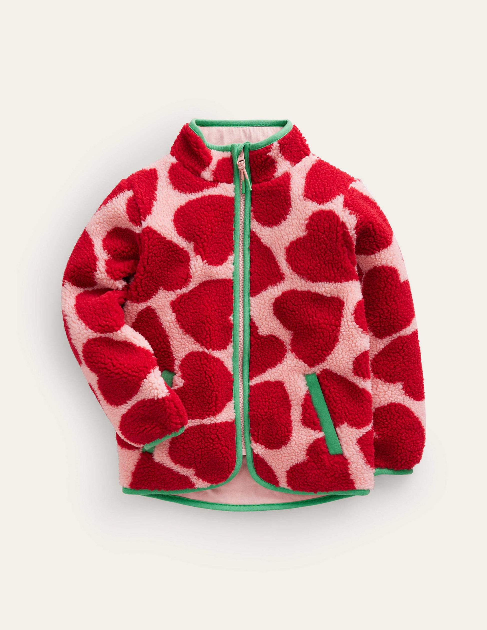 Zip Through Printed Fleece-Peach Skin Hearts-1