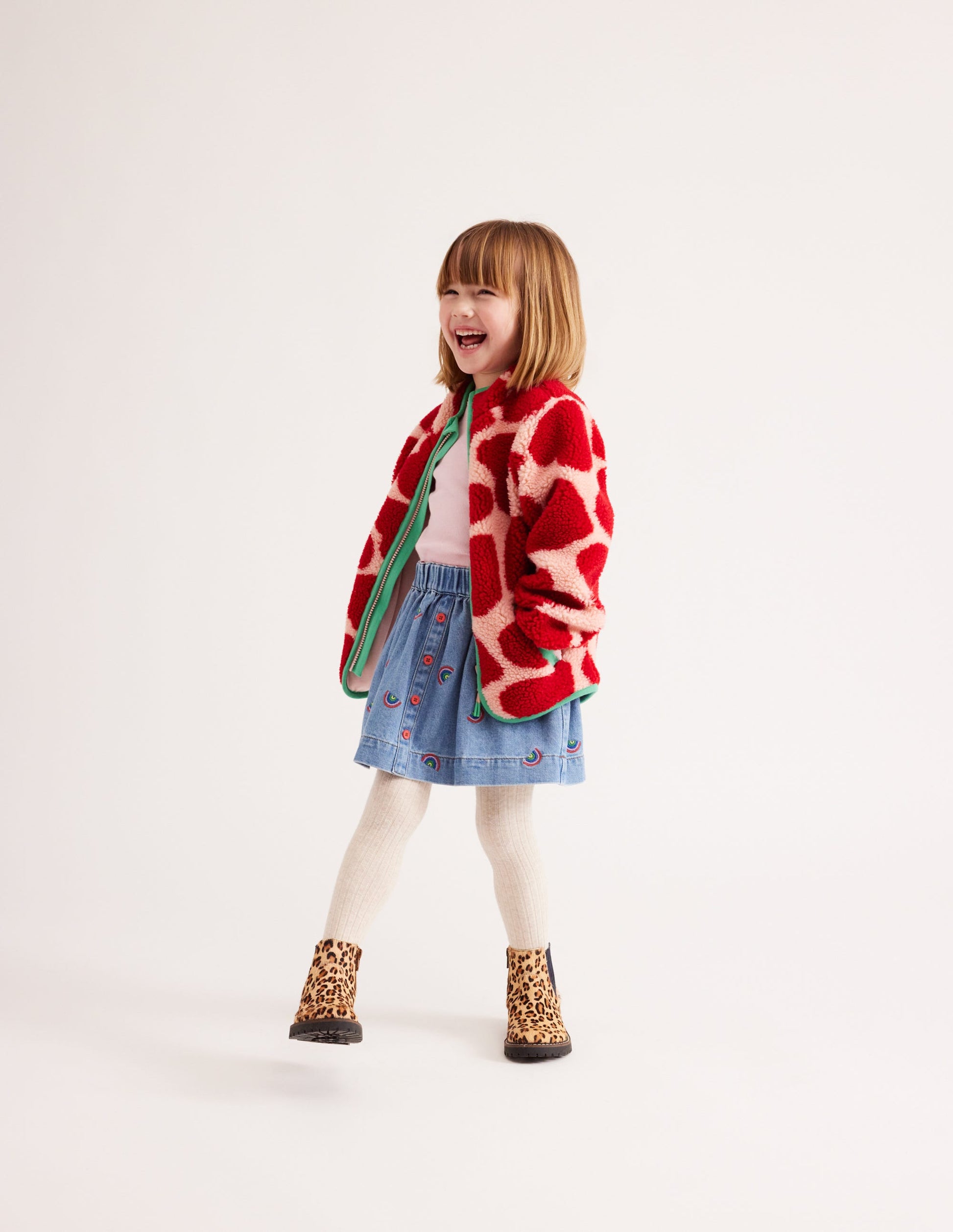 Zip Through Printed Fleece-Peach Skin Hearts-4