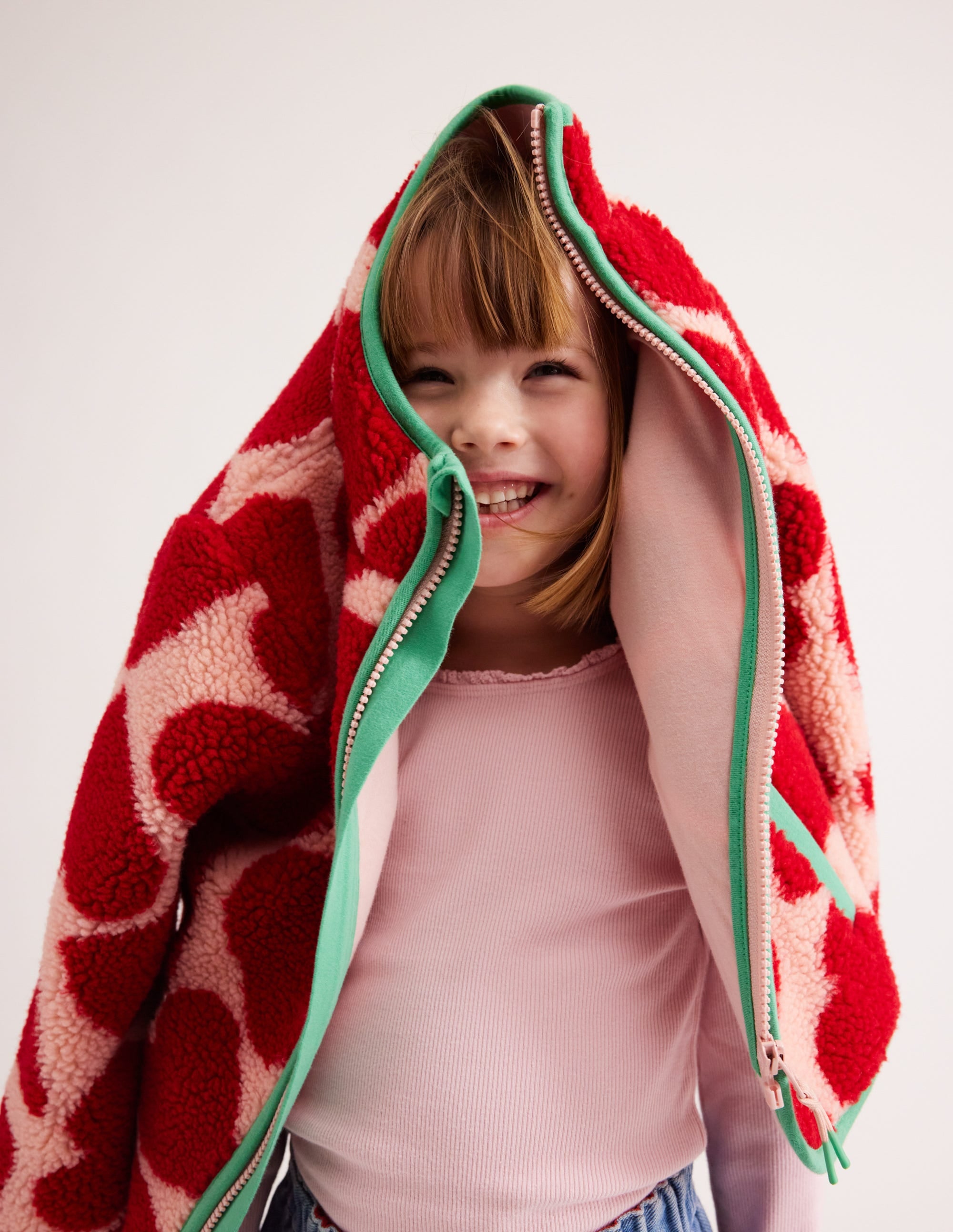 Zip Through Printed Fleece-Peach Skin Hearts - Image 5