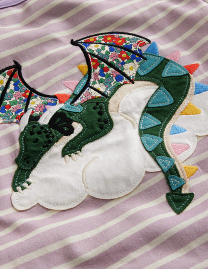 Appliqué Puff-Sleeve Top-Multi Floral Dragon-3