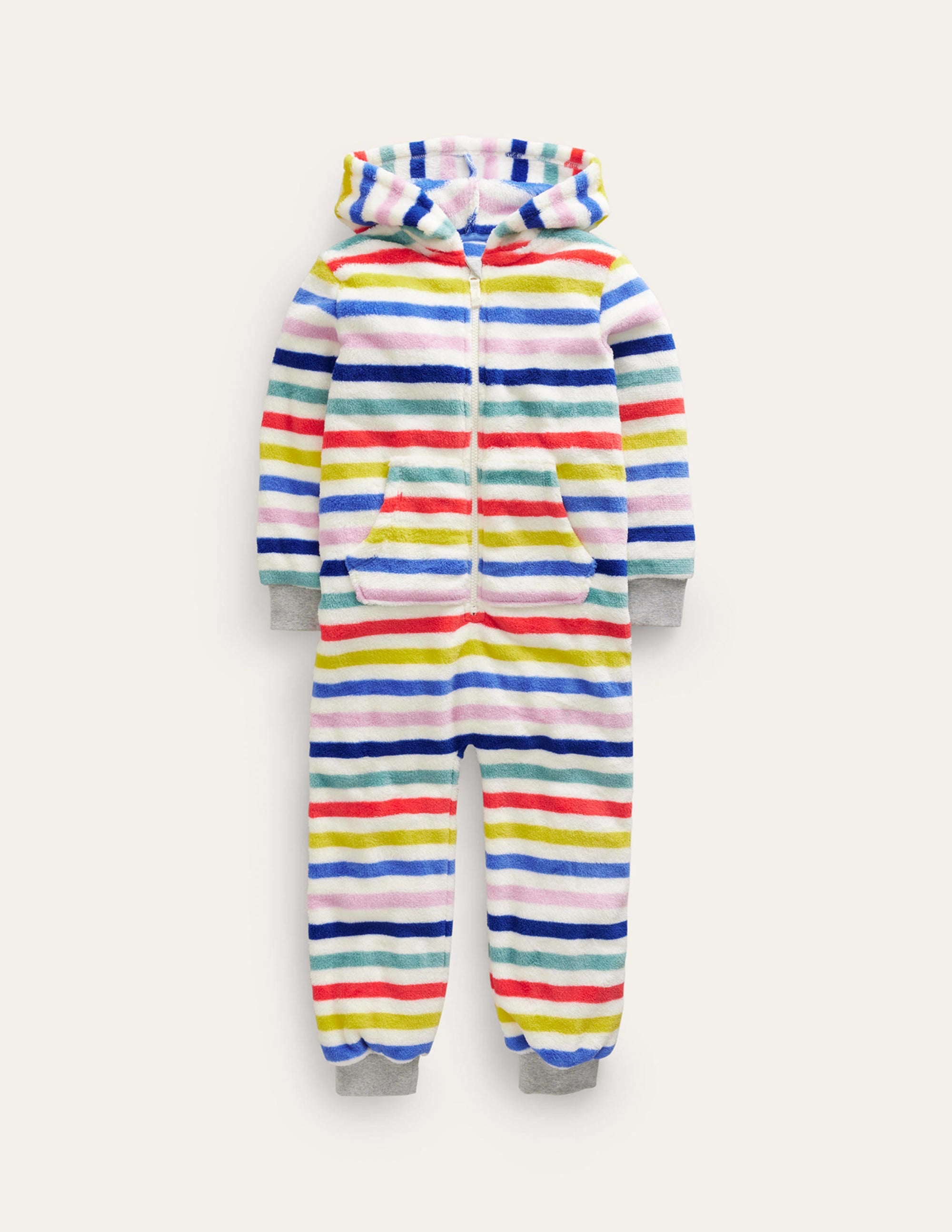 Cosy Fleece All-In-One-Multi Rainbow Stripe - Image 1