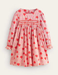 Cord Smocked Dress-Ballet Pink Heart Floral