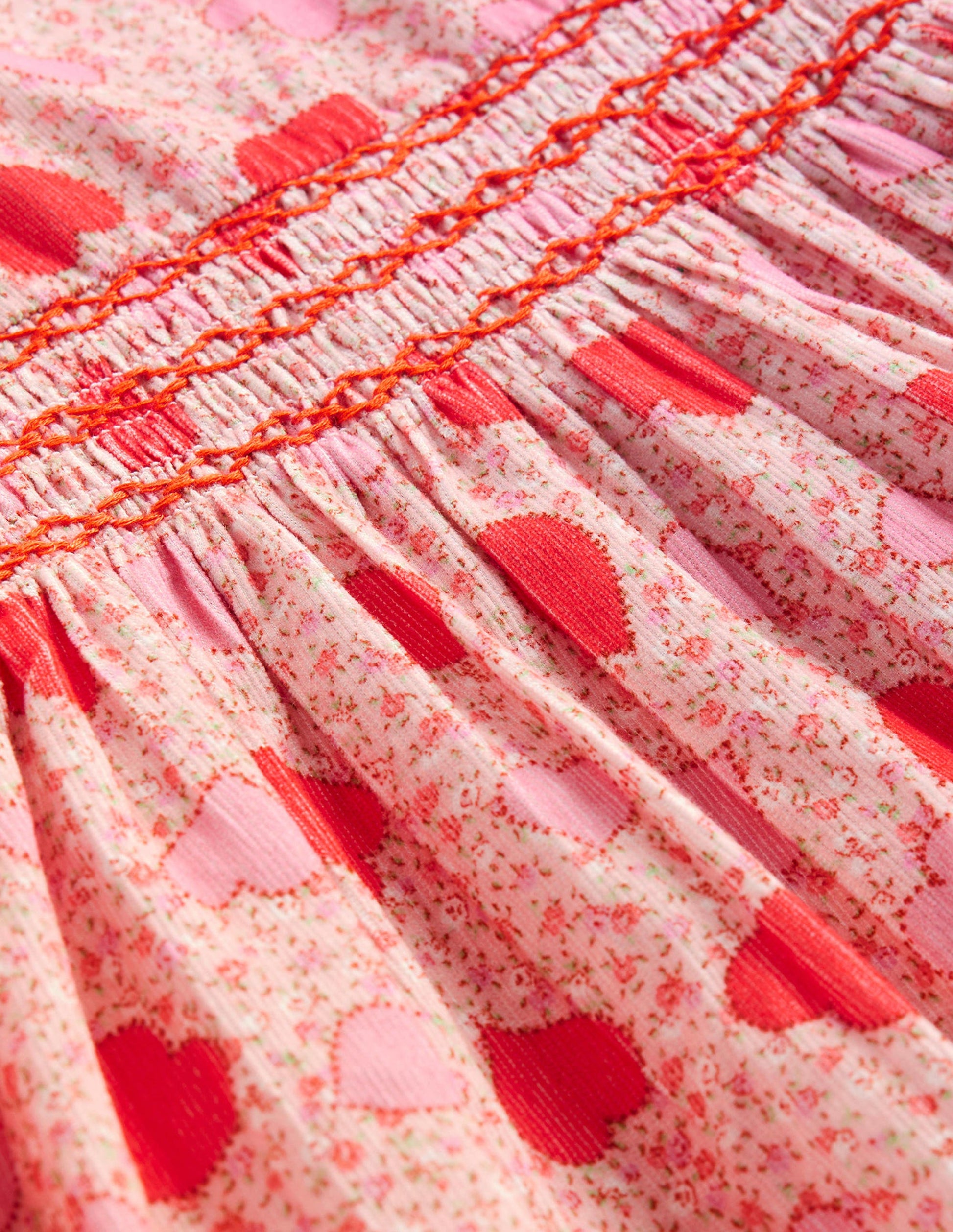 Cord Smocked Dress-Ballet Pink Heart Floral-3