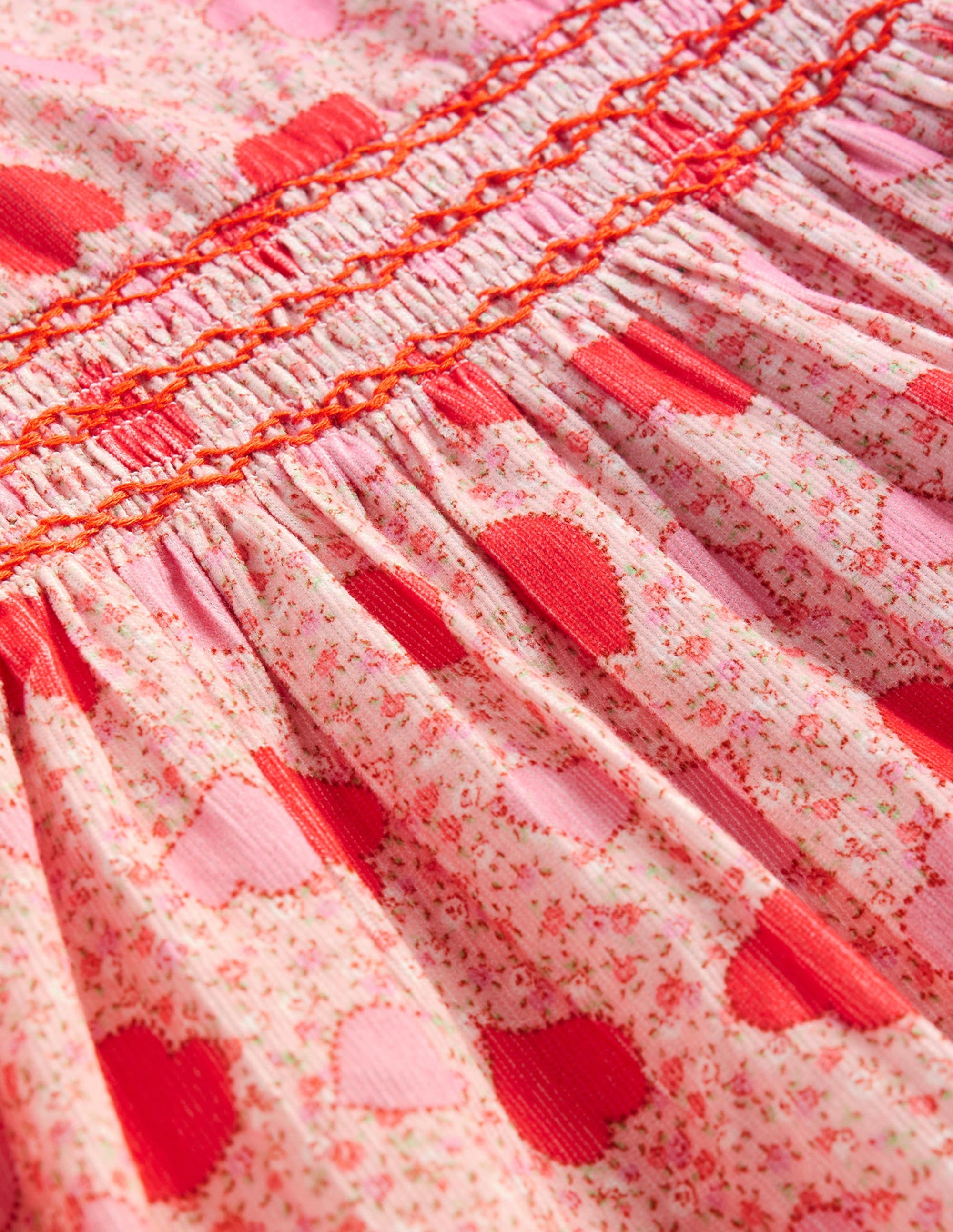 Cord Smocked Dress-Ballet Pink Heart Floral - Image 3