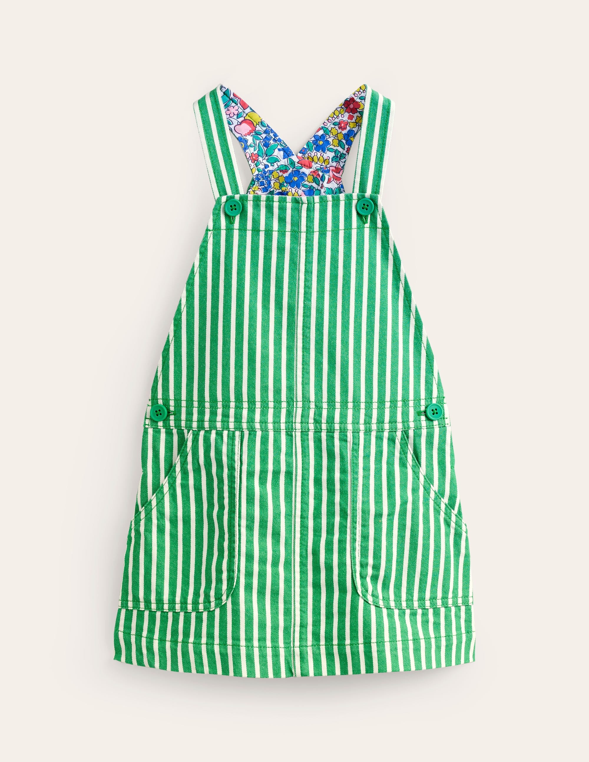 Dungaree Dress-Runner Bean / Ivory Stripe - Image 1