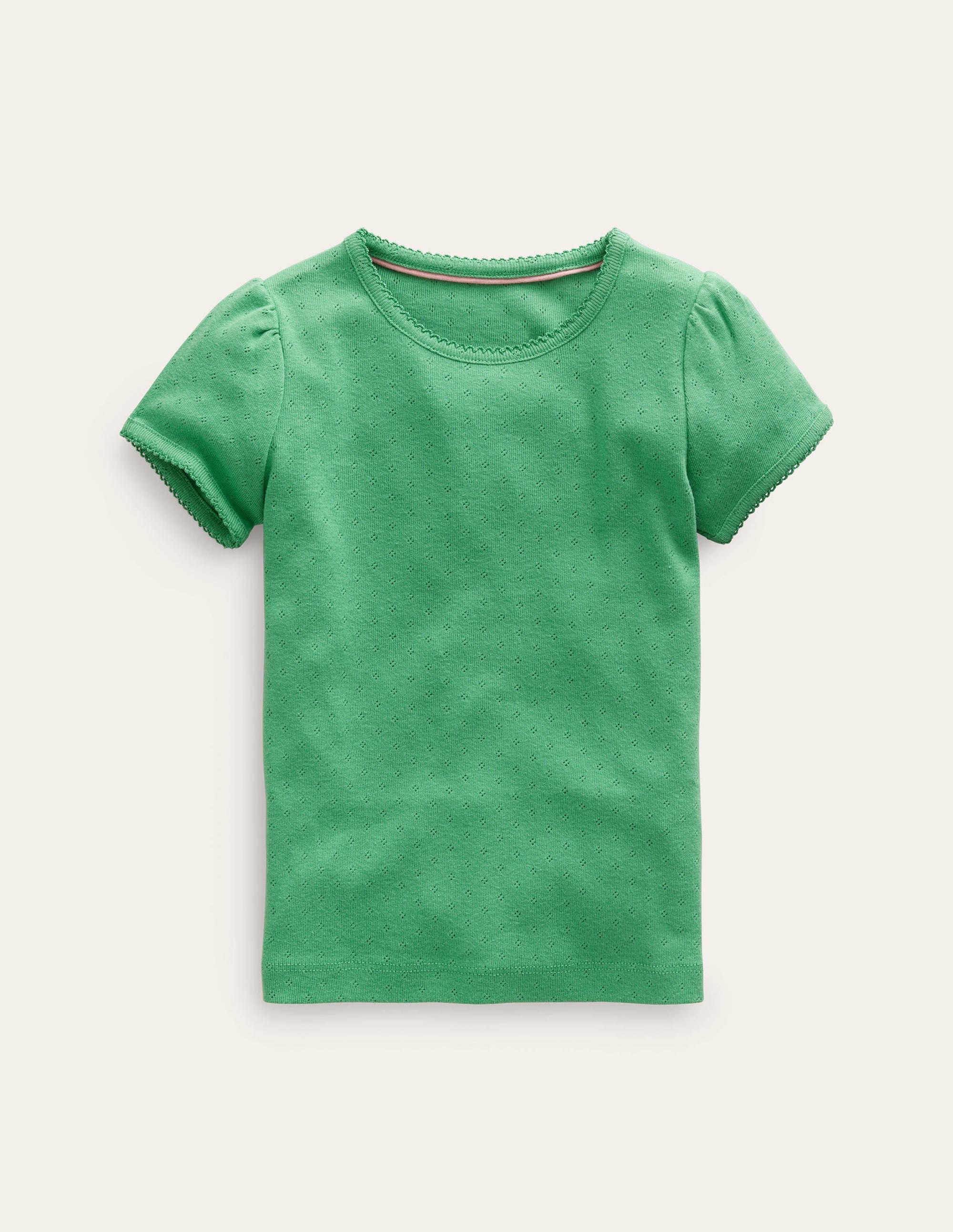 Short-sleeved Pointelle Top-Aloe Green - Image 1