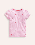 Short-sleeved Pointelle Top-Sweet Pea Pink Strawberries