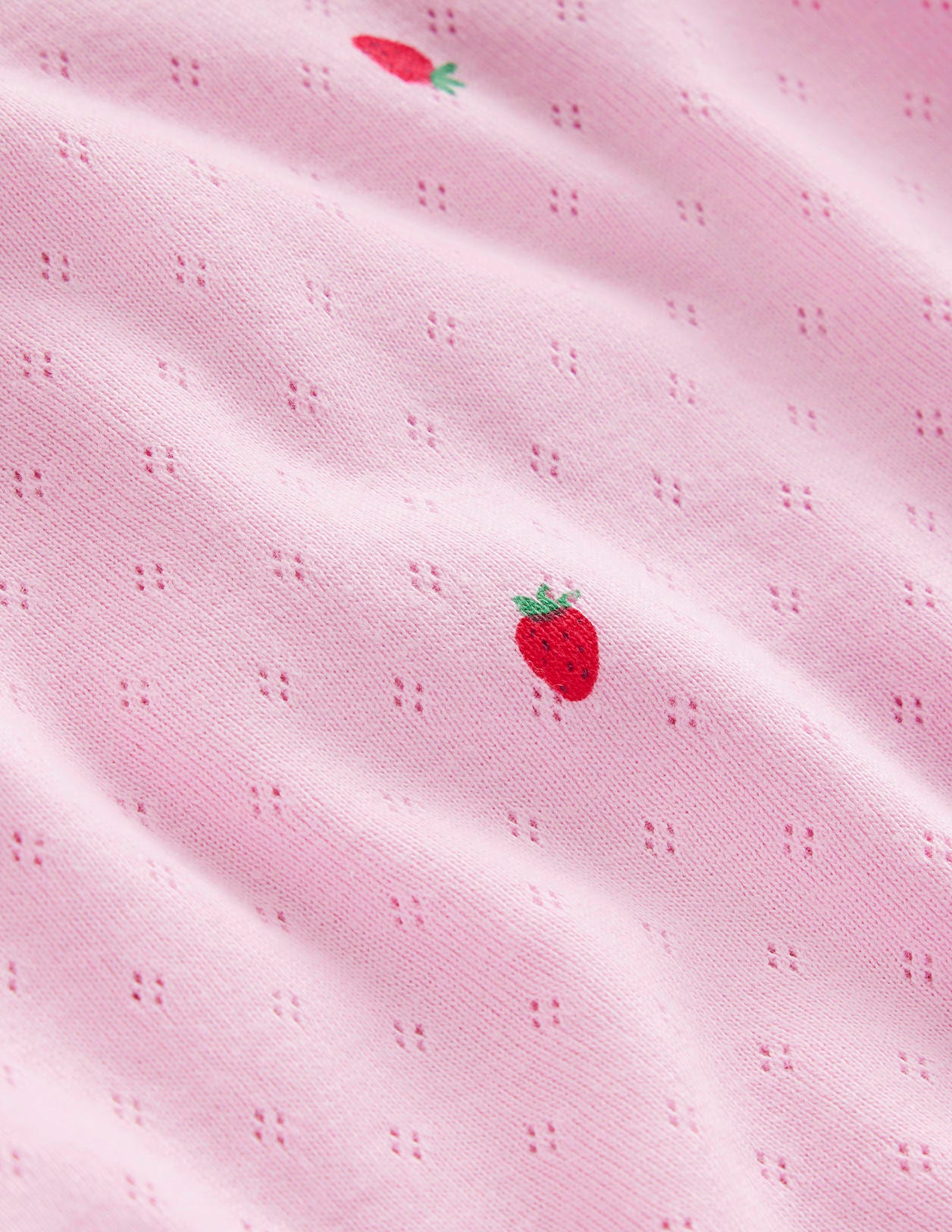 Short-sleeved Pointelle Top-Sweet Pea Pink Strawberries - Image 3