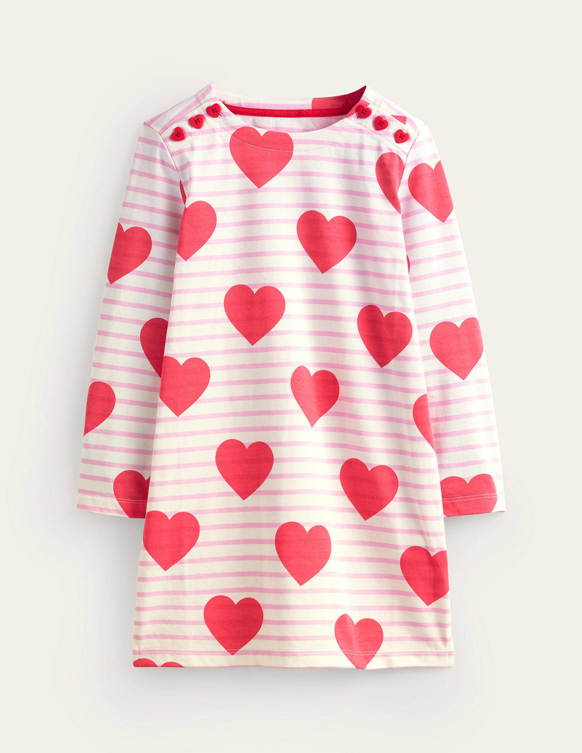 Fun Breton Dress-Poppy Red Stripe Heart - Image 1