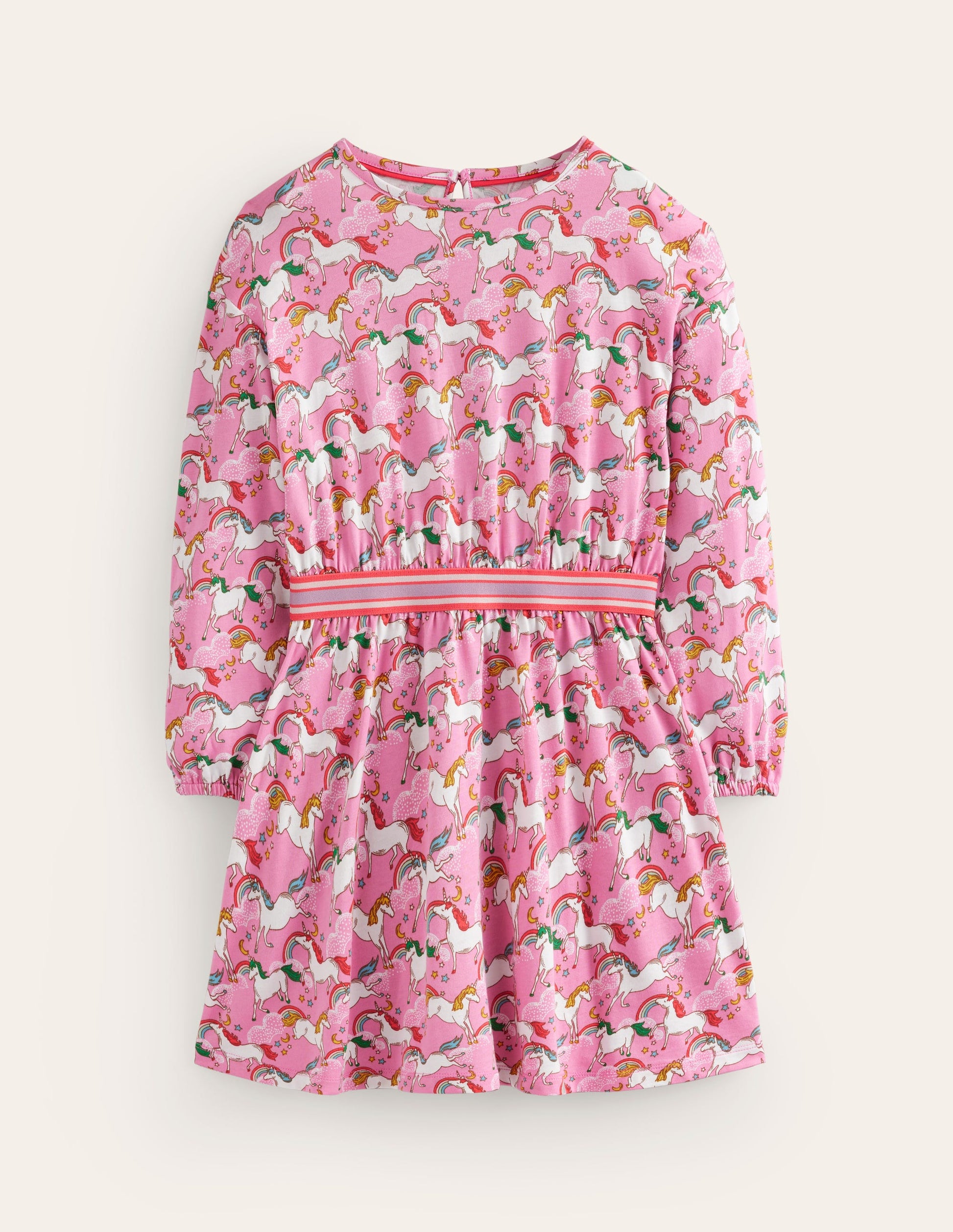 Blouson Sleeve Printed Dress-Ballet Pink Unicorns-1