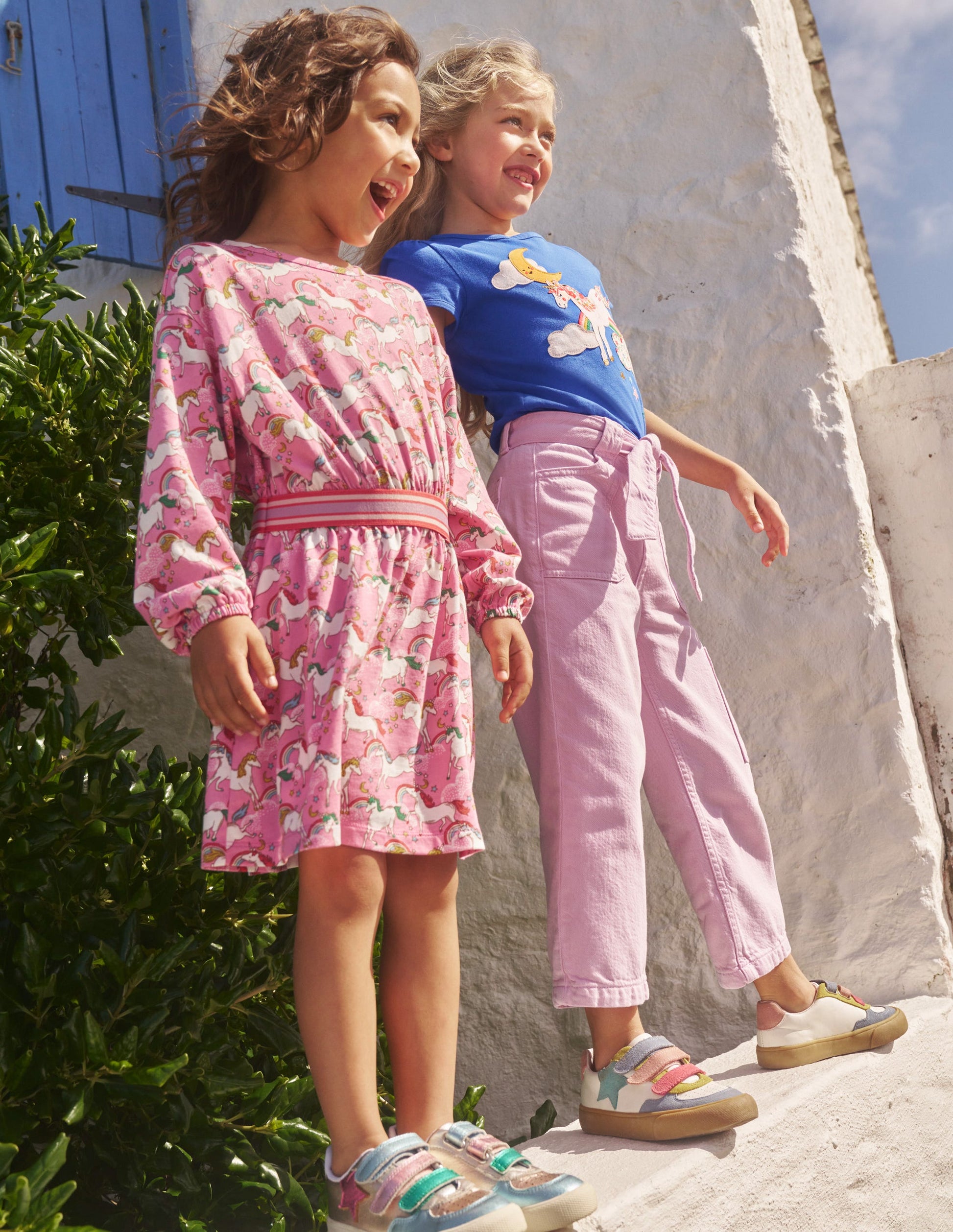 Blouson Sleeve Printed Dress-Ballet Pink Unicorns-4