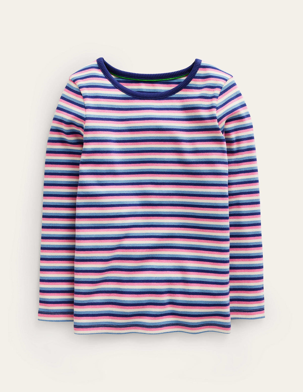 Ribbed Stripe T-Shirt-Blue/Pink-1