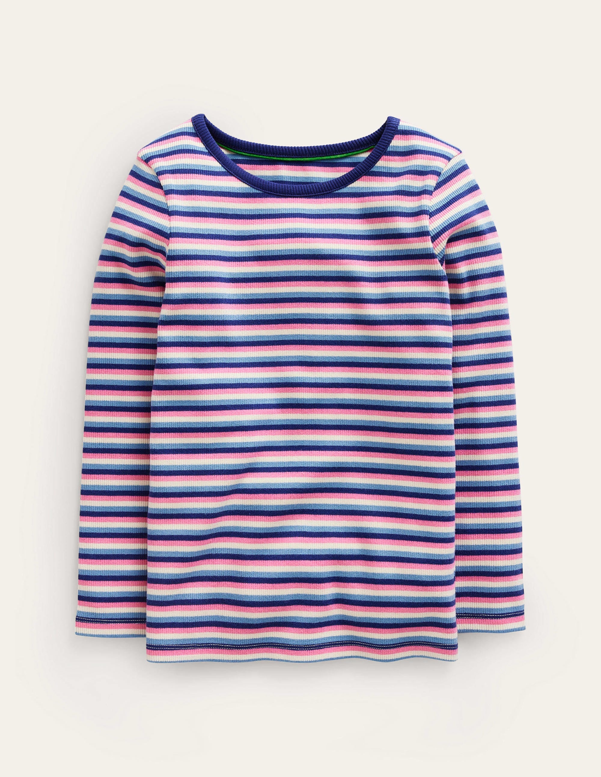 Ribbed Stripe T-Shirt-Blue/Pink - Image 1