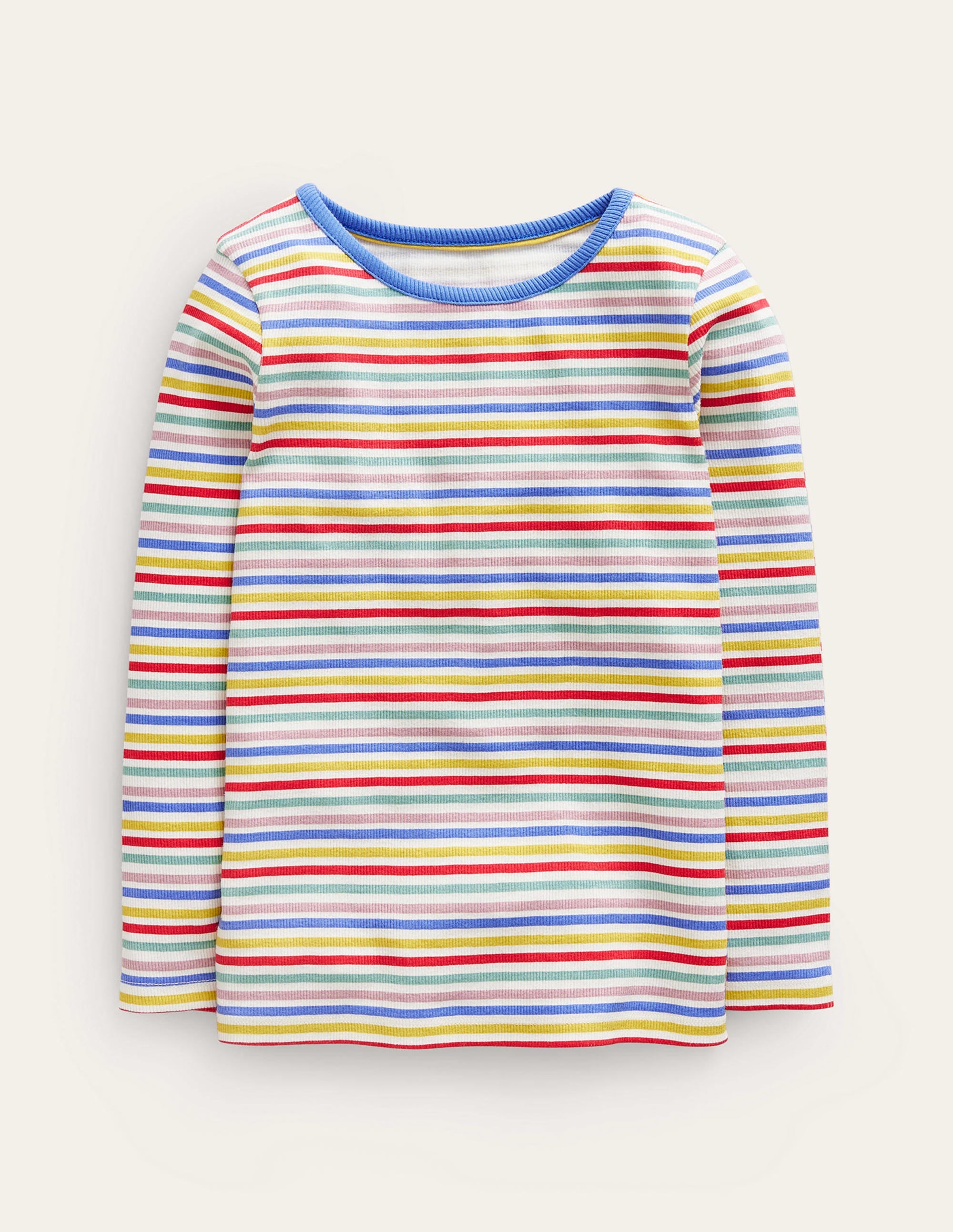 Ribbed Stripe T-Shirt-Ivory/Bluejay Stripe - Image 1