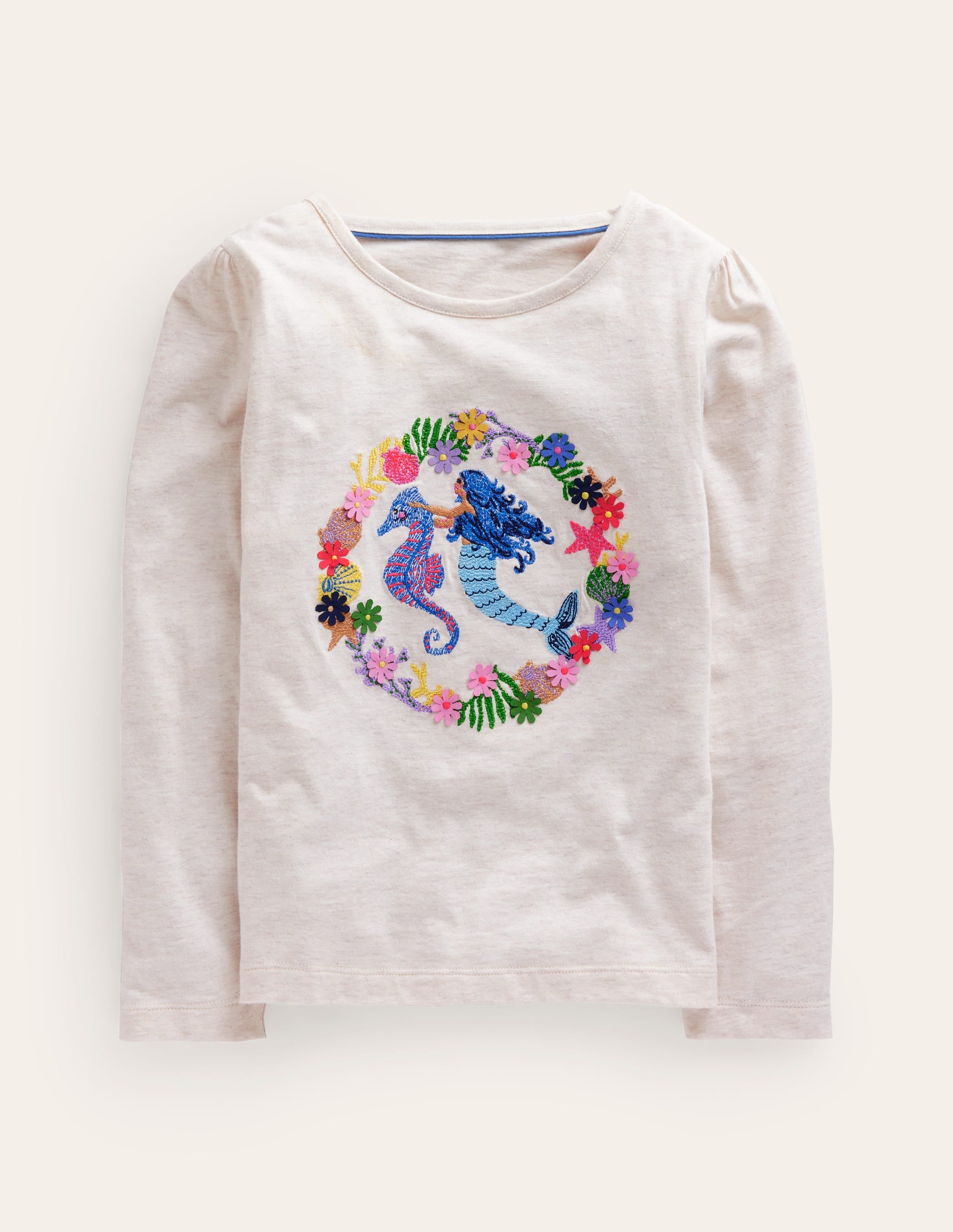Puff Sleeve Superstitch Top-Oatmeal Marl Mermaid - Image 1
