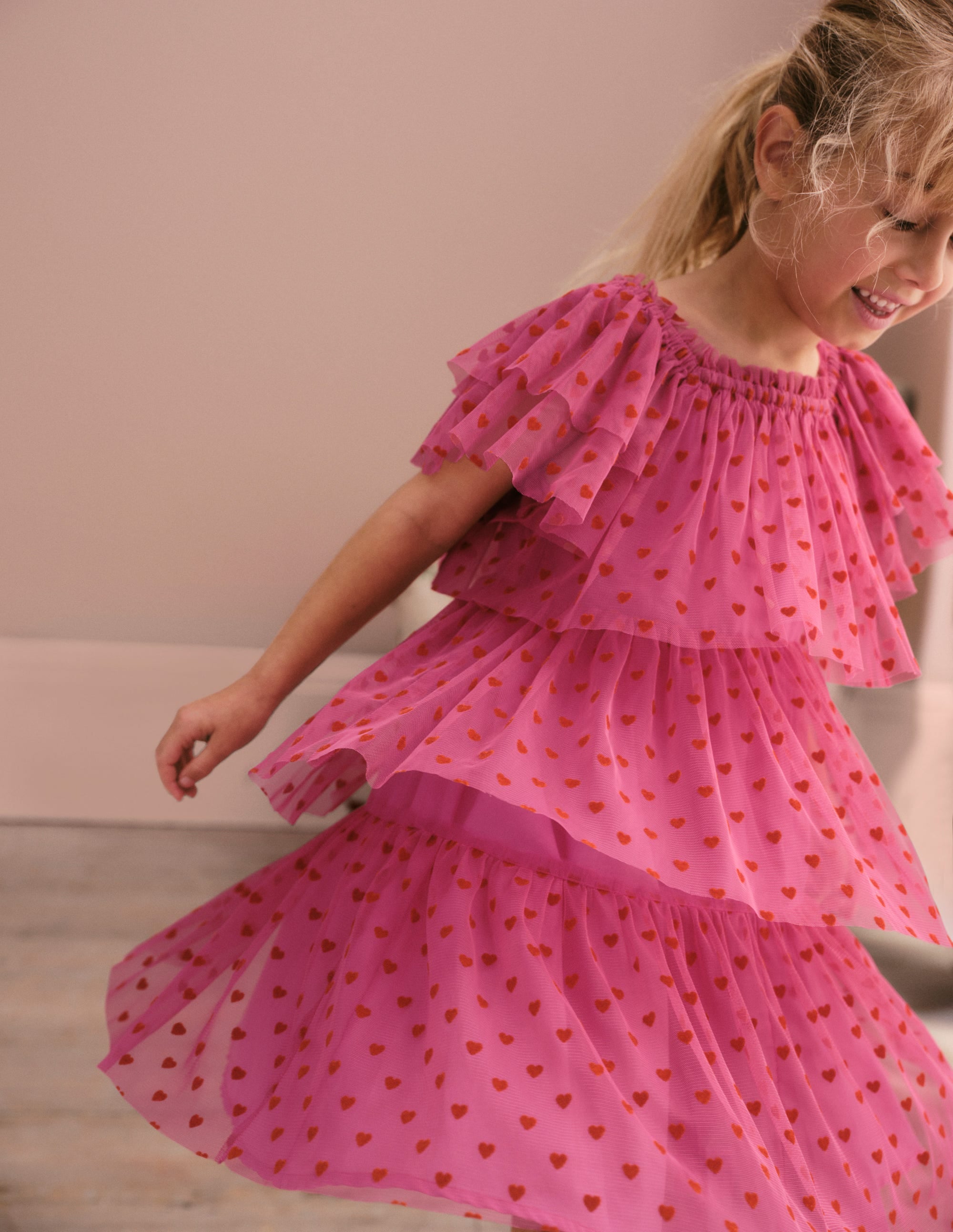 Tiered Tulle Dress-Strawberry Pink Hearts - Image 4