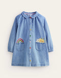 Appliqué Shirt Dress-Mid Vintage Denim Weather