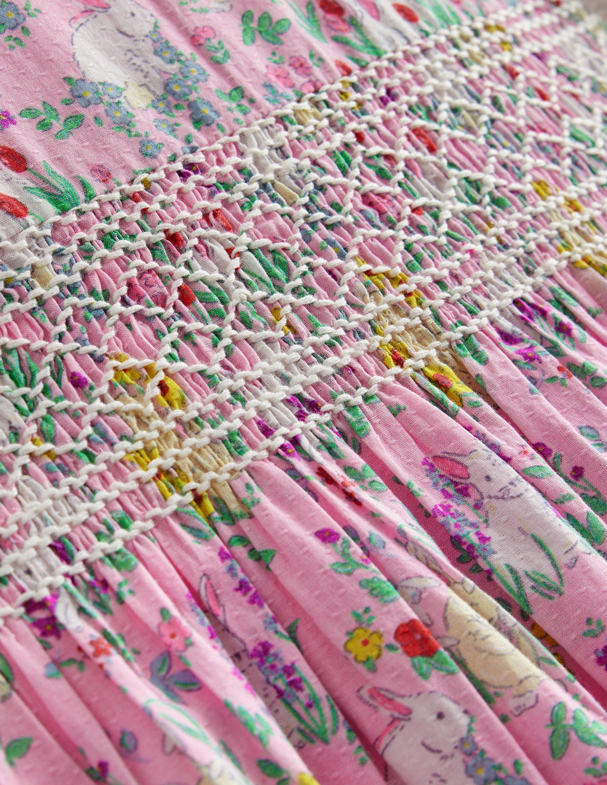 Smocked Lace Trim Dress-Sweet Pea Bunny Meadow - Image 3